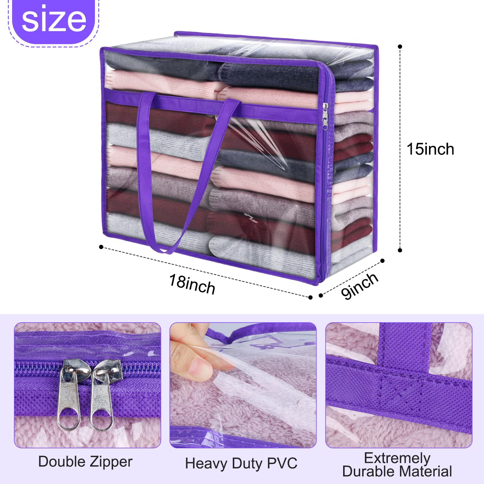 2 Pack Clear Zippered Storage Bags for Clothes, Closet Organizers and Storage Vinyl Bag for Bedding, Linen, Blankets, Comforters