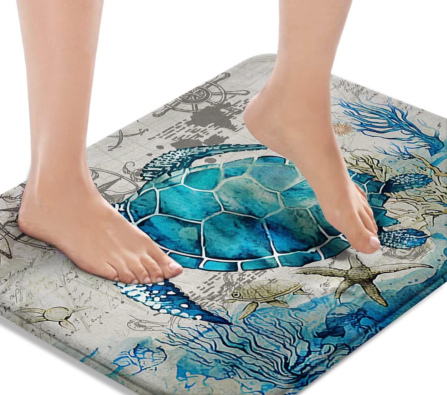 Britimes Bath Mat for Bathroom, Blue Turtle Washable Cover Floor Rug Carpets Floor Mat Bathroom Decorations 16x24 Inches for Kit