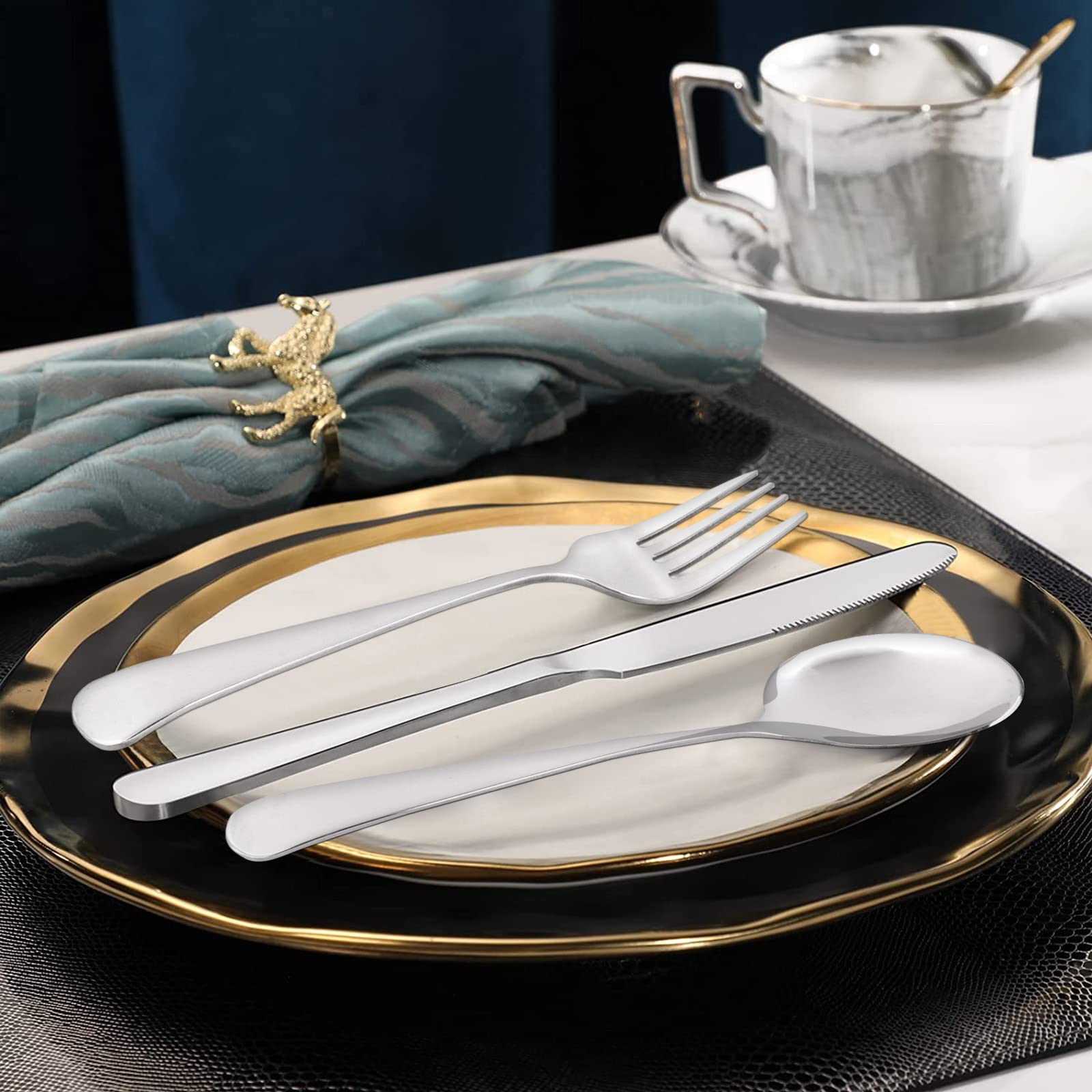 12 Pcs Forks And Spoons Silverware Set,Stainless Steel Fork And Spoon Set Food Grade Flatware Cutlery Set For Home,Kitchen And R