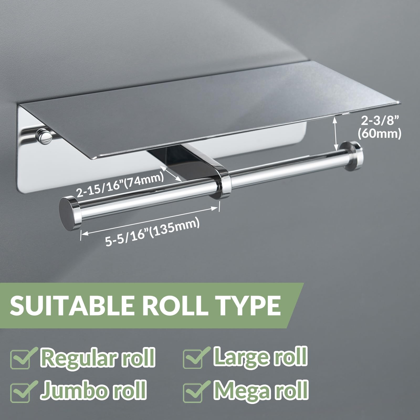 Double Toilet Paper Holder With Shelf Polished Chrome, Aplusee Sus304 Stainless Steel Contemporary Bathroom Tissue Roll Holder C