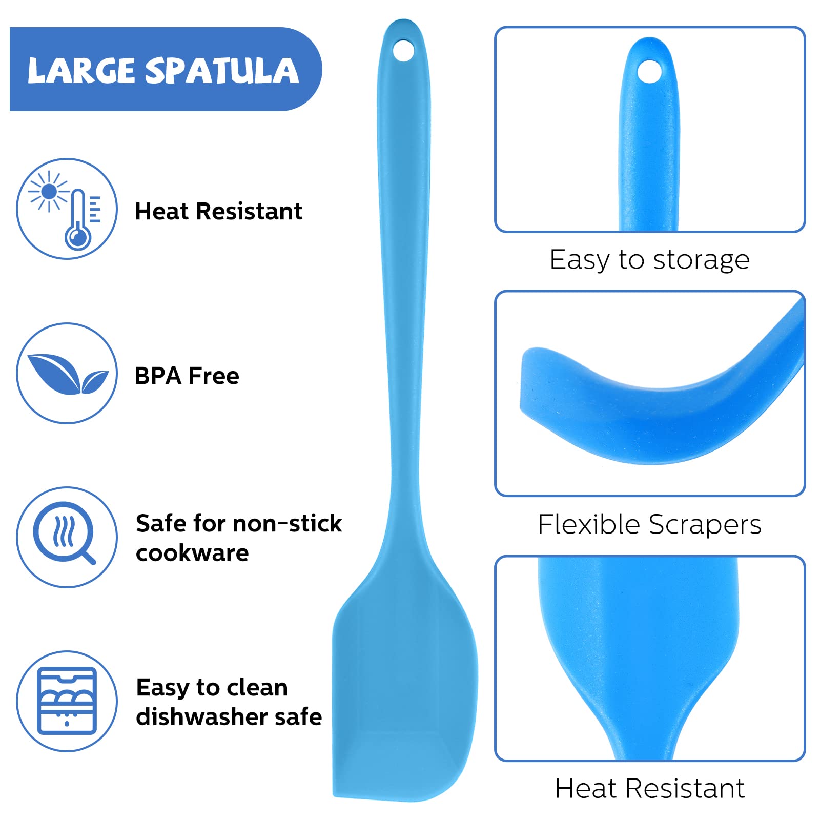 16 Pieces Silicone Spatulas 11 Inch Heat-Resistant Spatulas Non-Stick Rubber Spatulas Flexible Scrapers Baking Mixing Tool Cookw