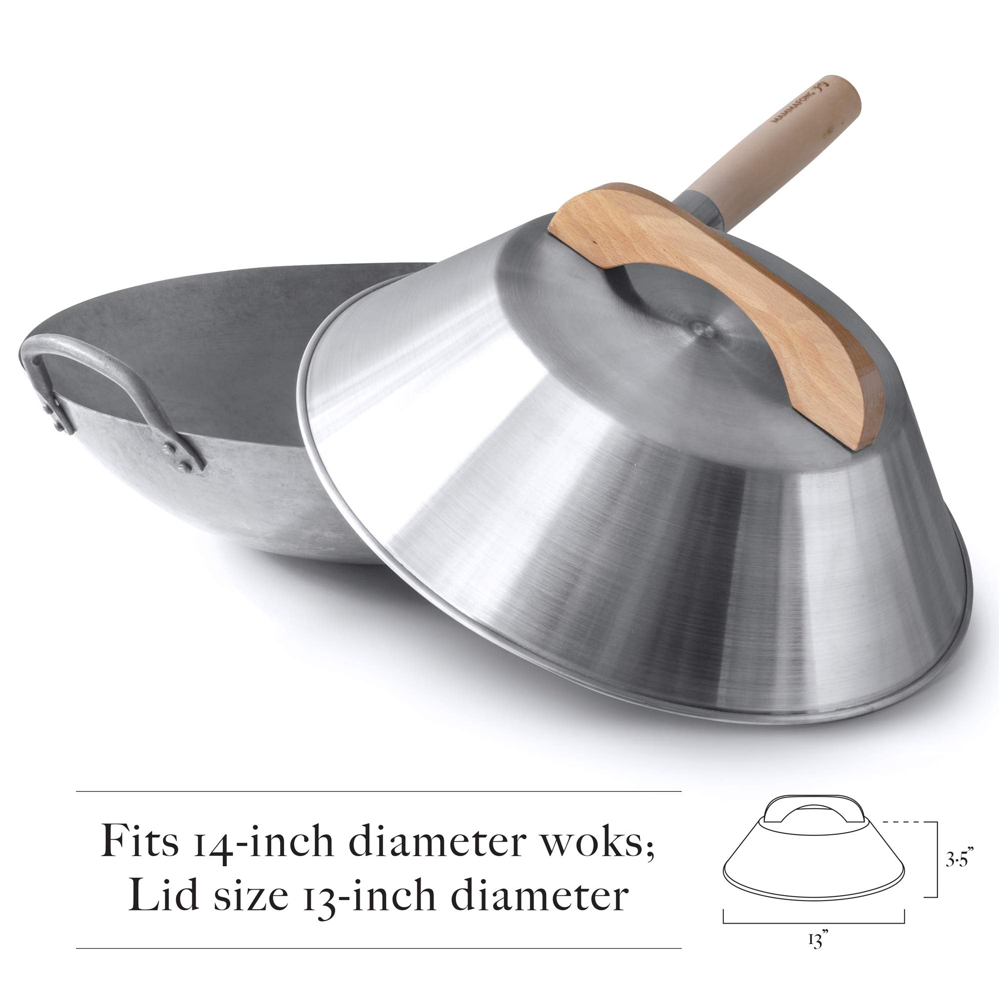 Mammafong Aluminum Wok Cover For 14'' Hand Hammered Wok, 13 Inch Flat Wok Lid