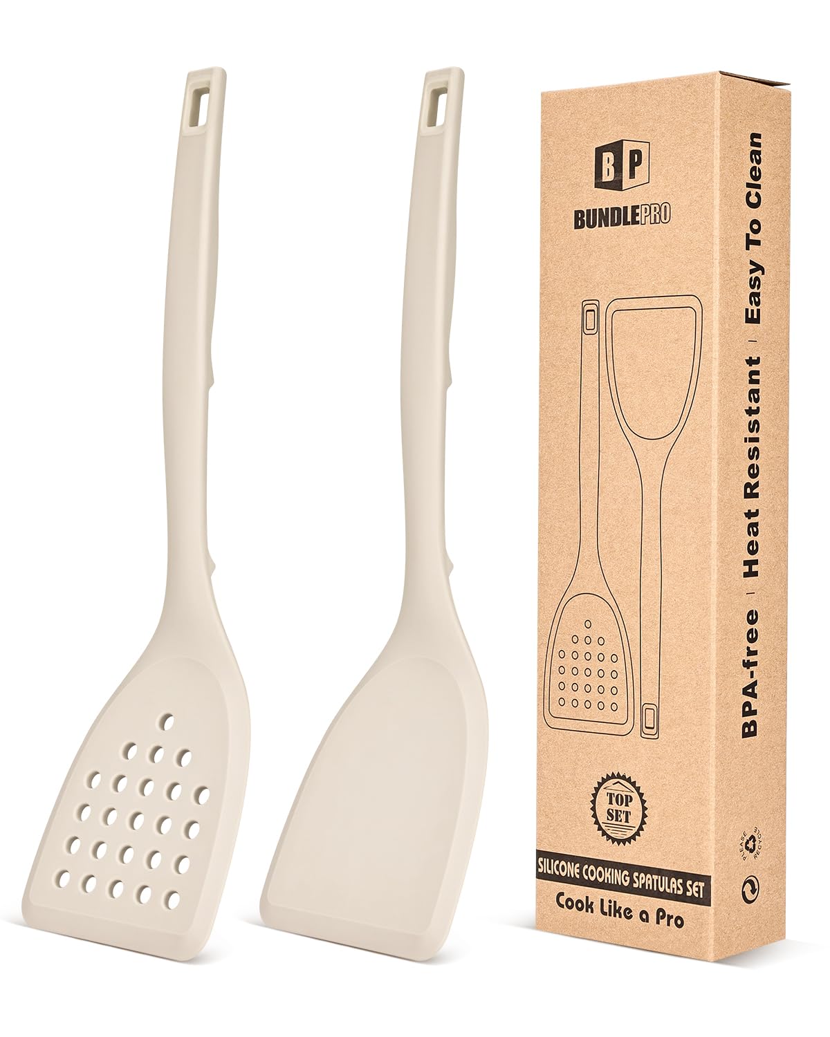 Pack Of 2 Silicone Spatula Turner, Non Stick Kitchen Spatulas Set With Back Hooks, Heat Resistant Bpa Free Kitchen Utensils, Sui