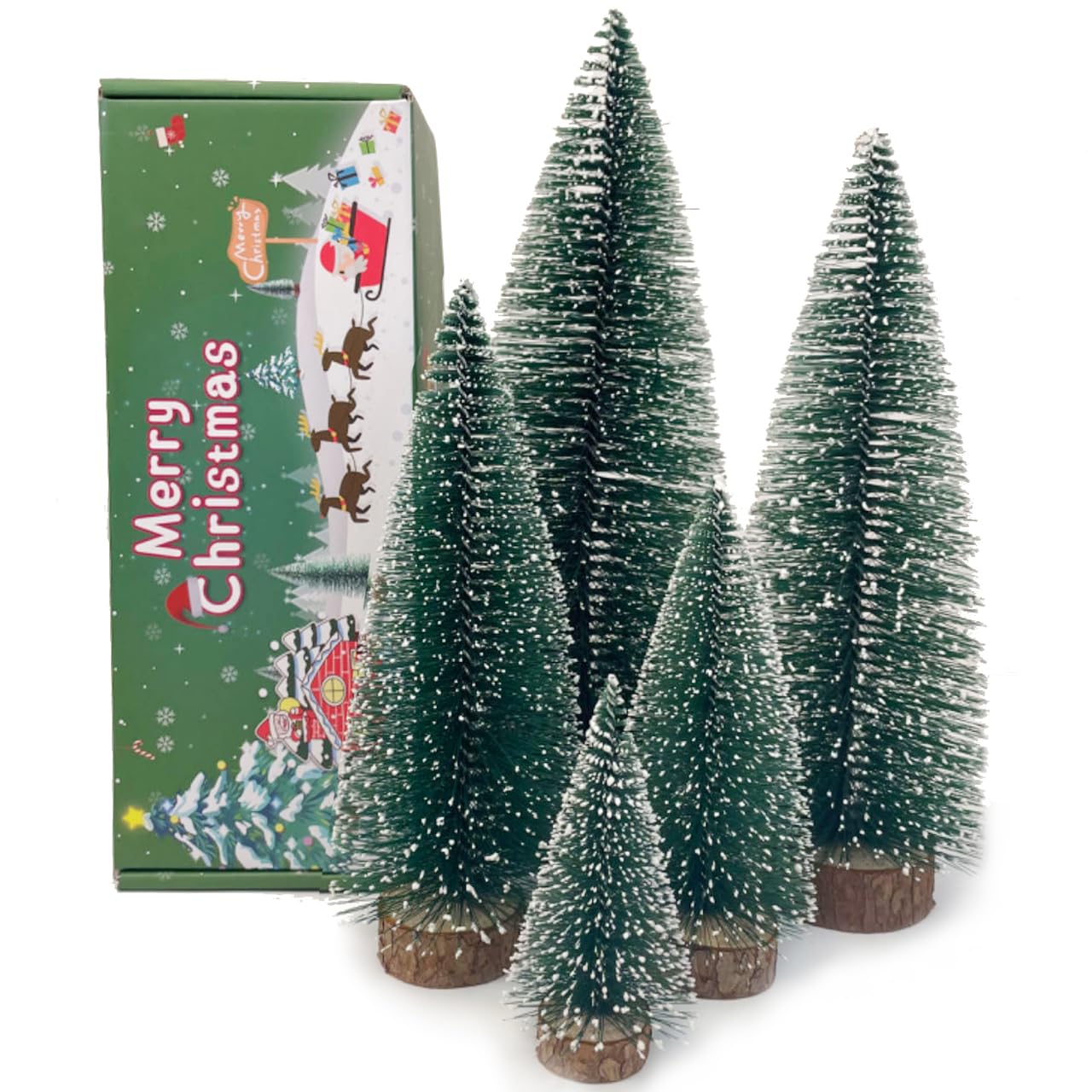MTKZKAF Artificial Mini Bottle Brush Christmas Trees for Christmas Decoration Table top Christmas Tree with Base Indoor Christma