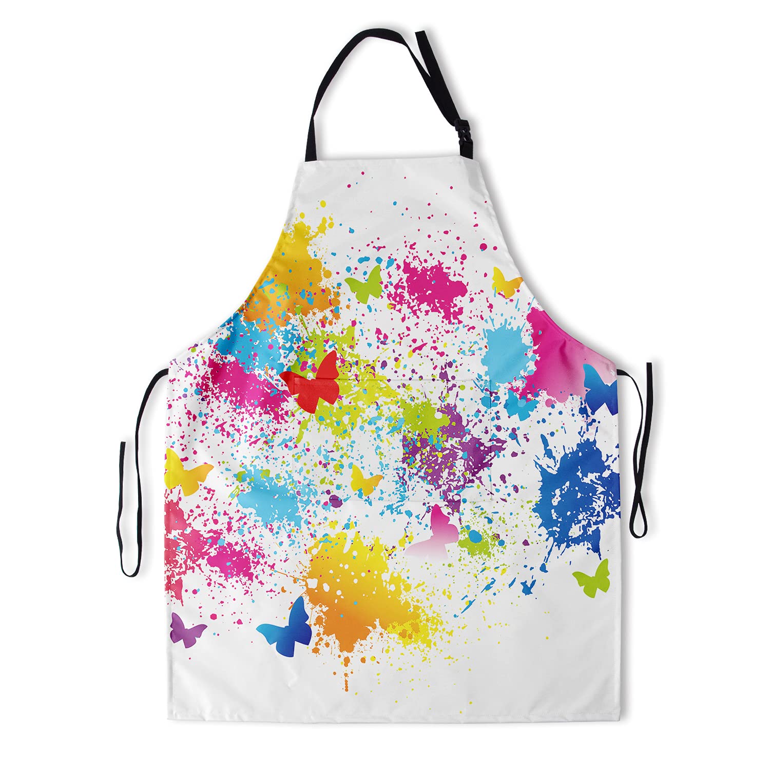 Sweetshow Artist Apron With 2 Pockets And Adjustable Neck Waterproof Colorful Butterfly Painting Aprons Art Smock Oil Paint Apro