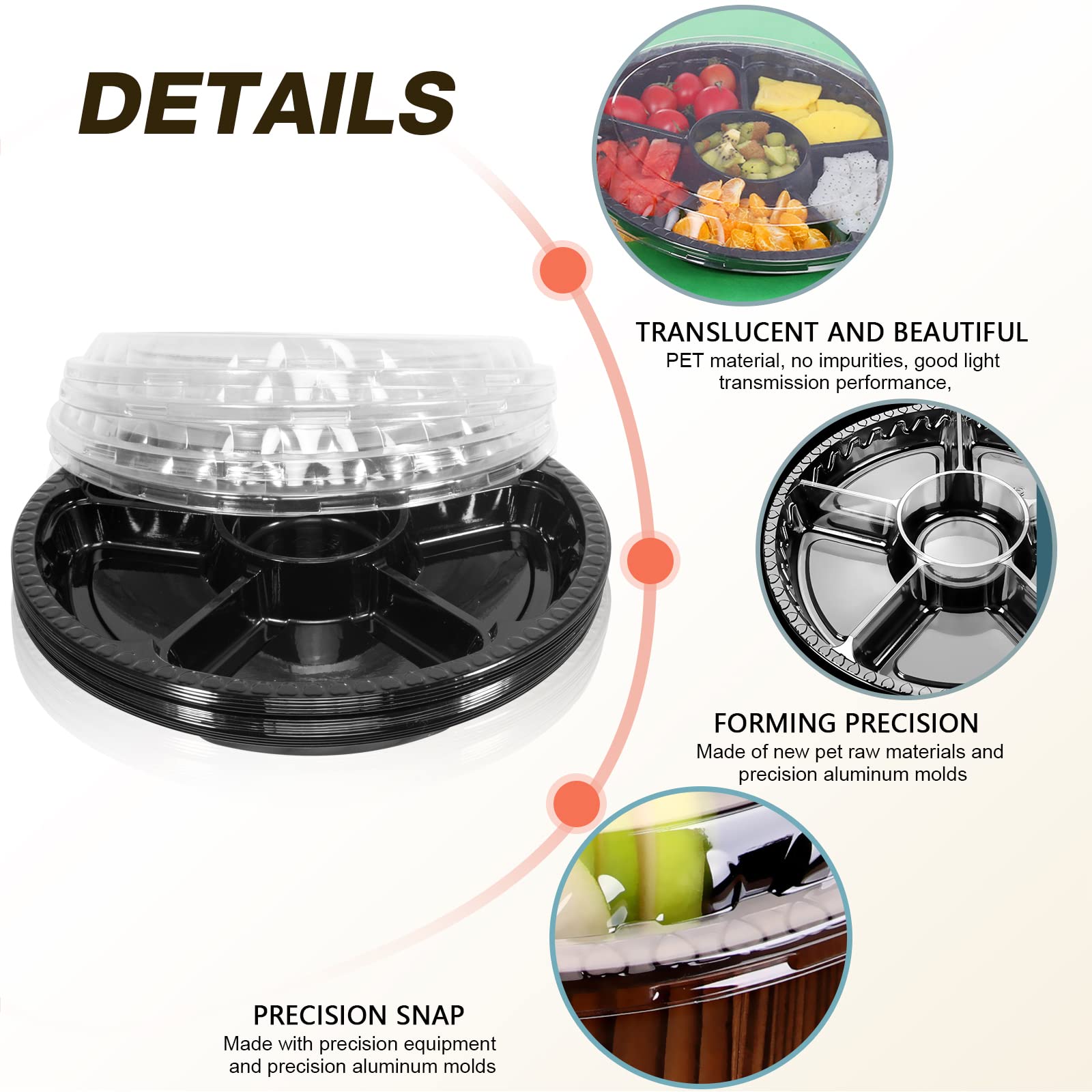 10 Pcs Round Plastic Appetizer Tray With Lid Divided Serving Tray, Disposable Food Storage Containers , Kids Snack, Fruit Platte