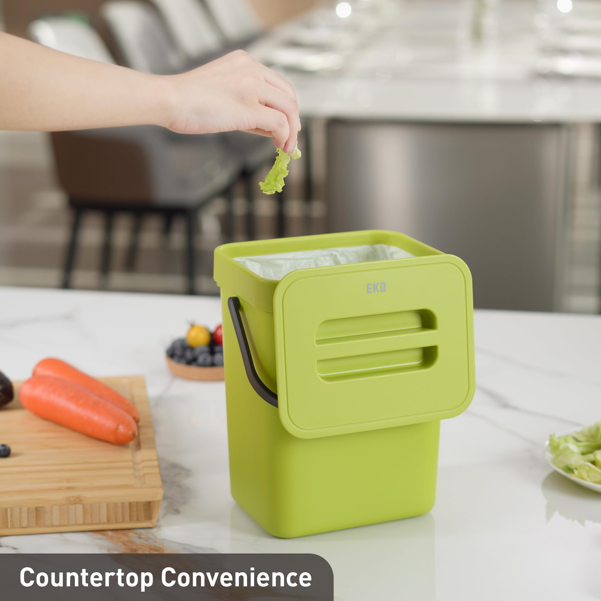 Eko Puro Wall-Mounted Trash Can With Lid, 1.32 Gal / 5L Hanging Trash Can, Small Kitchen Compost Bin For Counter Top, Mini Food