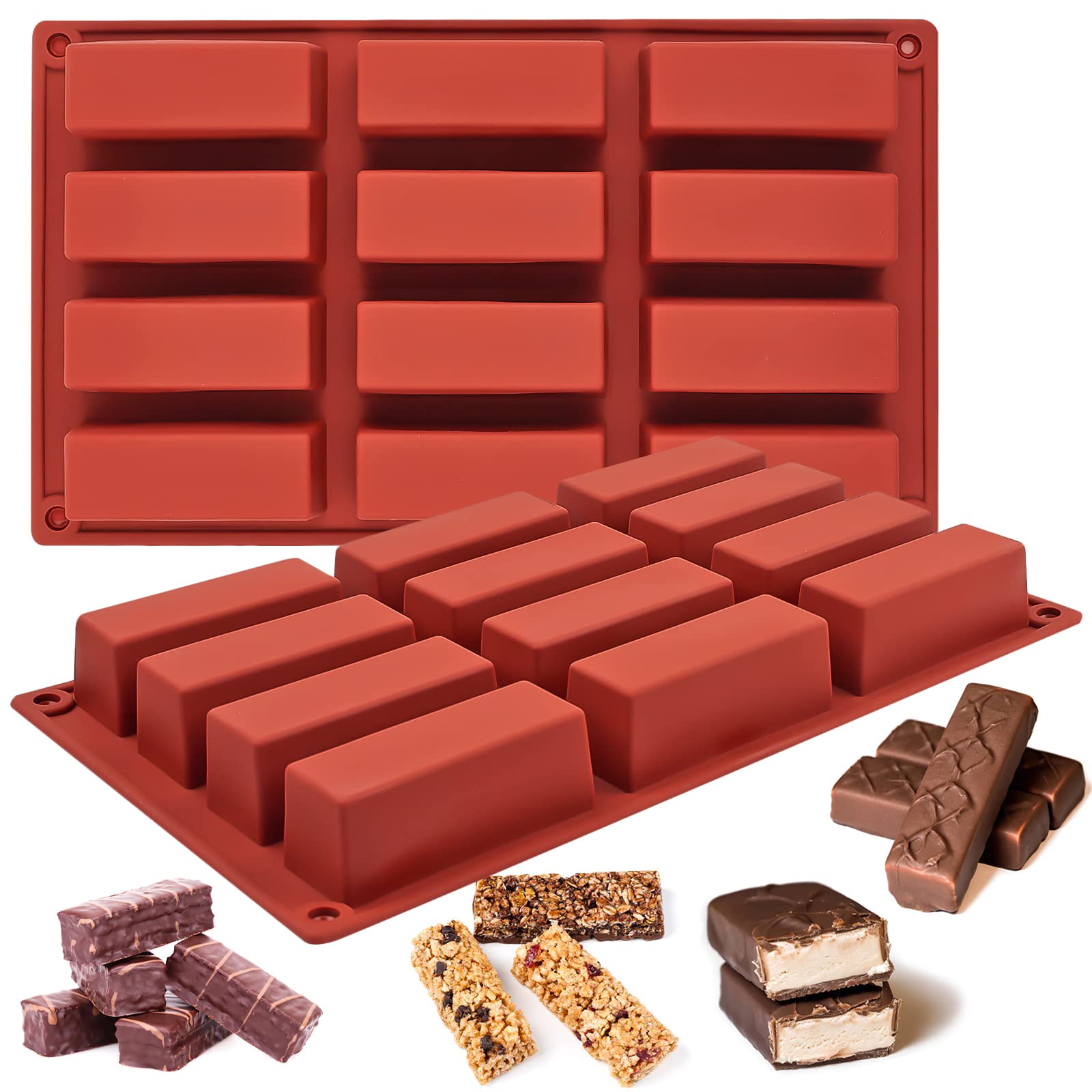 Joersh 2Pcs Granola Bar Mold, Rectangle Silicone Candy Molds For Baking Energy Bars Chocolate Bar Mold/Protein Bars/Ganache/Brow