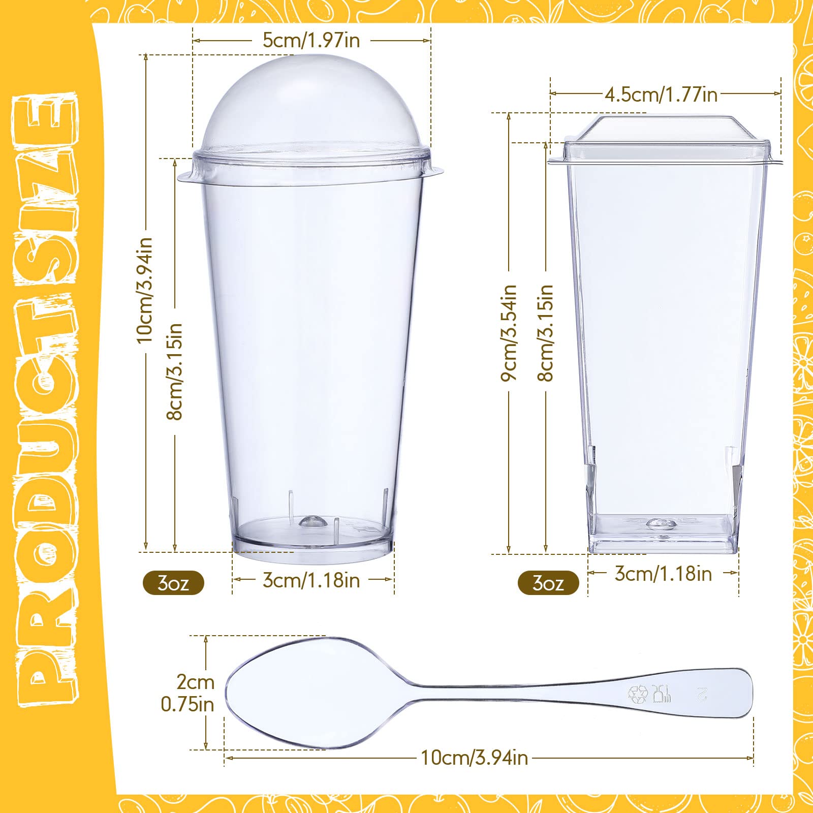 Nuogo 3 Oz Mini Dessert Cups With Lids And Spoons Dessert Cups Clear Plastic Shooter Cups Square Parfait Cups With Lids Round Di