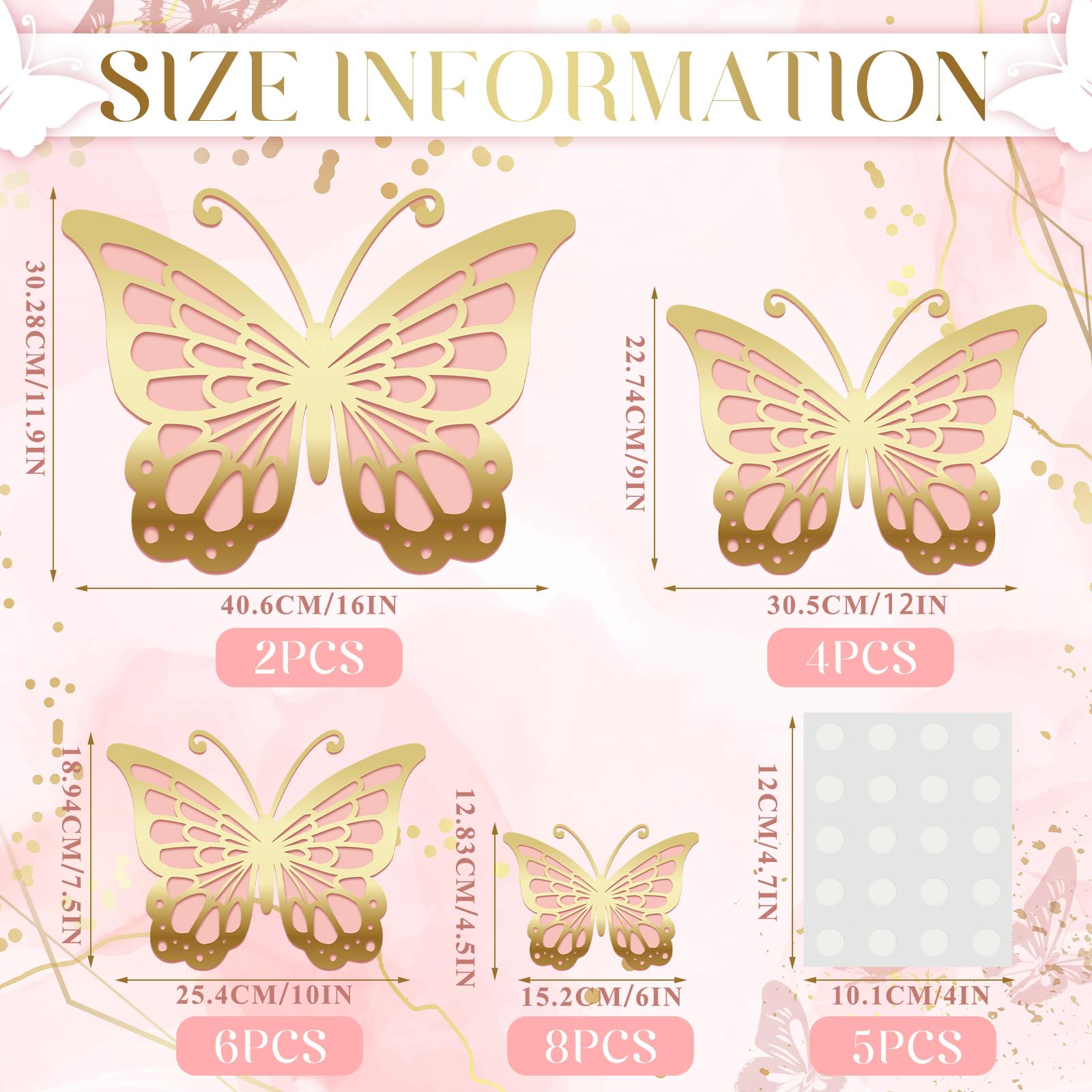 Kigeli 20 Pcs Butterfly Party Decorations Large Butterfly 3D Butterfly Centerpieces Gold Butterfly Wall Decor Paper Butterfly Cu