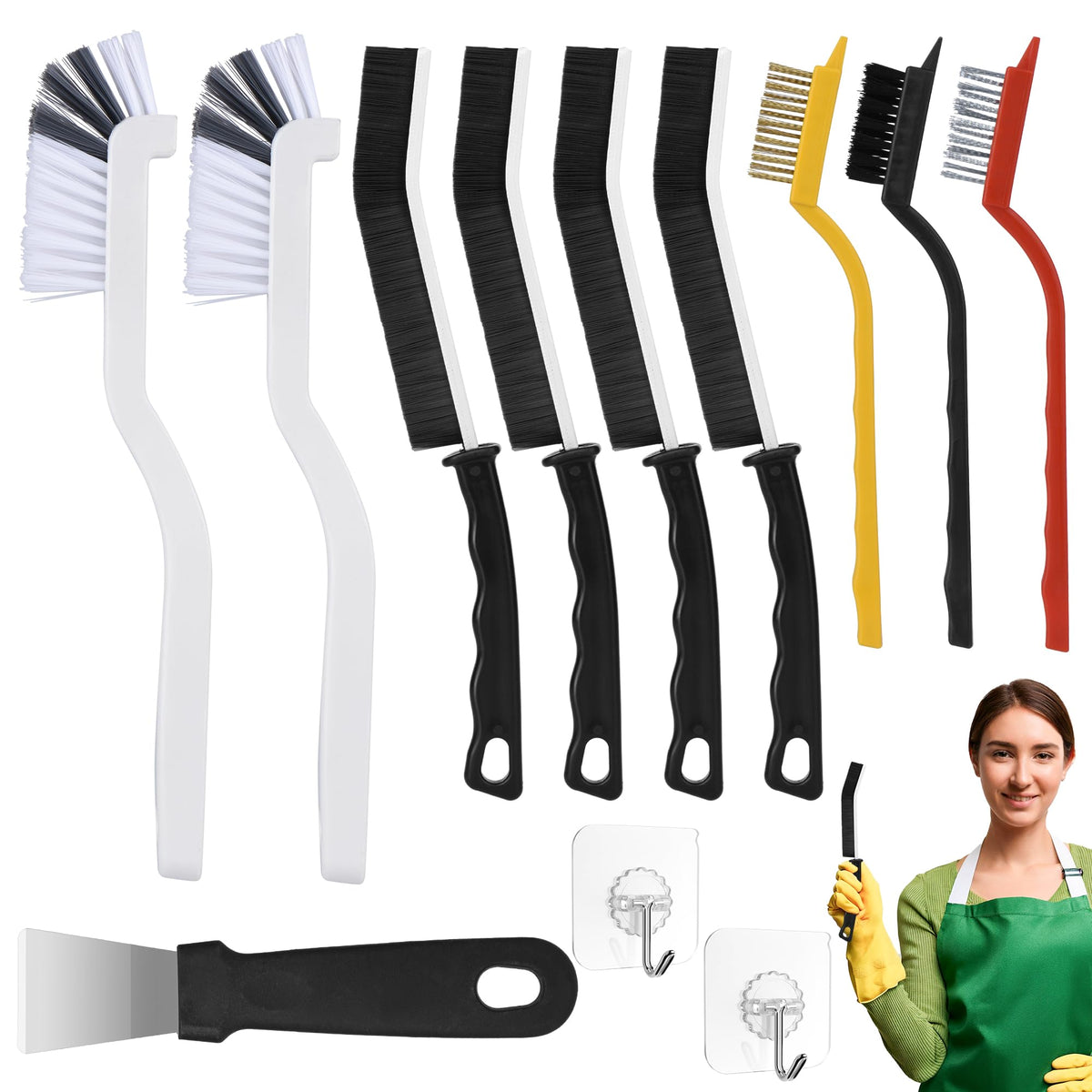 Crevice Cleaning Brush,12 Pcs Cleaning Supplies Cleaning Brush Tools,Hard Bristle Cleaning Brushes For Household Use Bathroom Ti