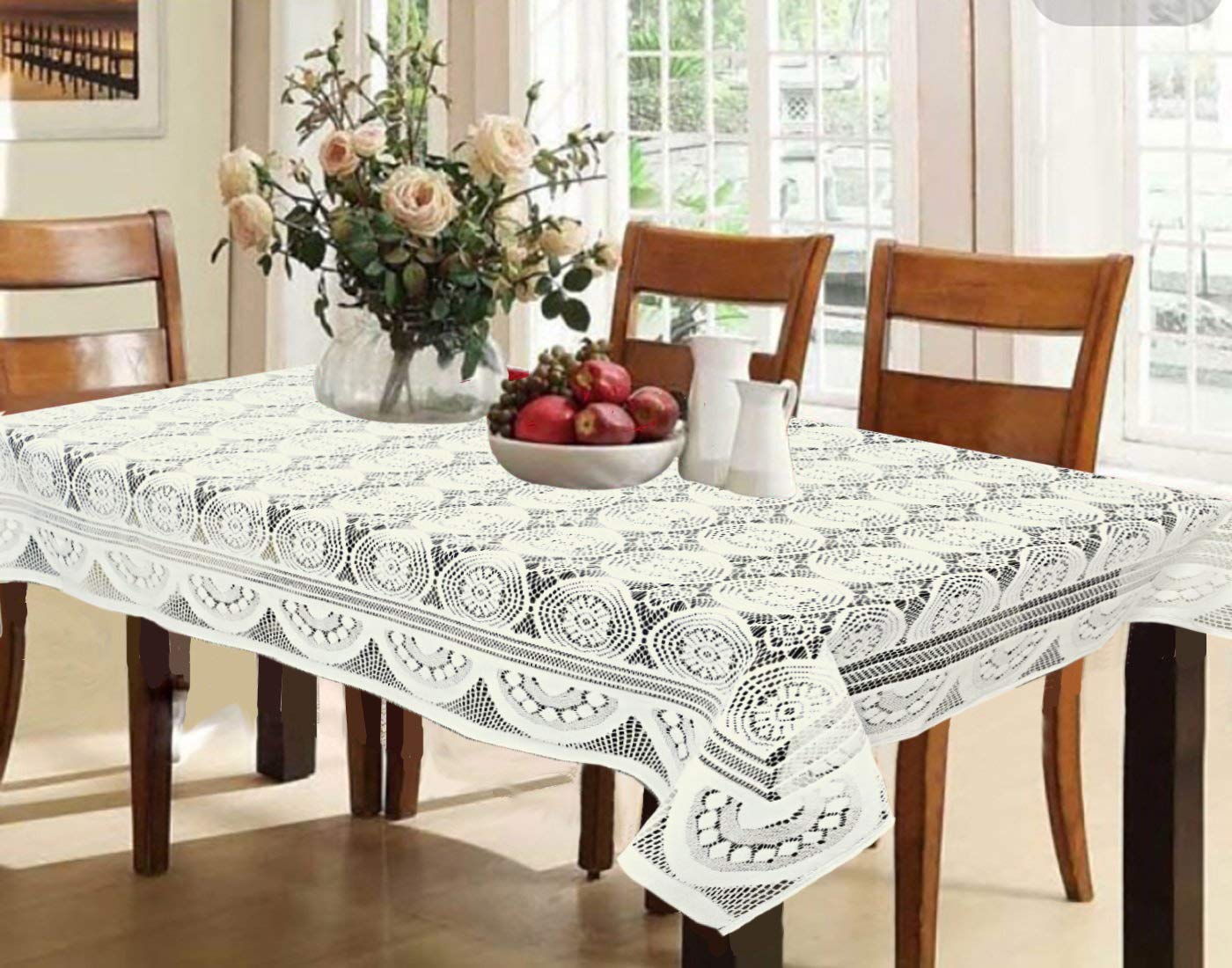 Kuber Industries Circle Design Cotton 6 Seater Dining Table Cover - Cream - Ctktc022310