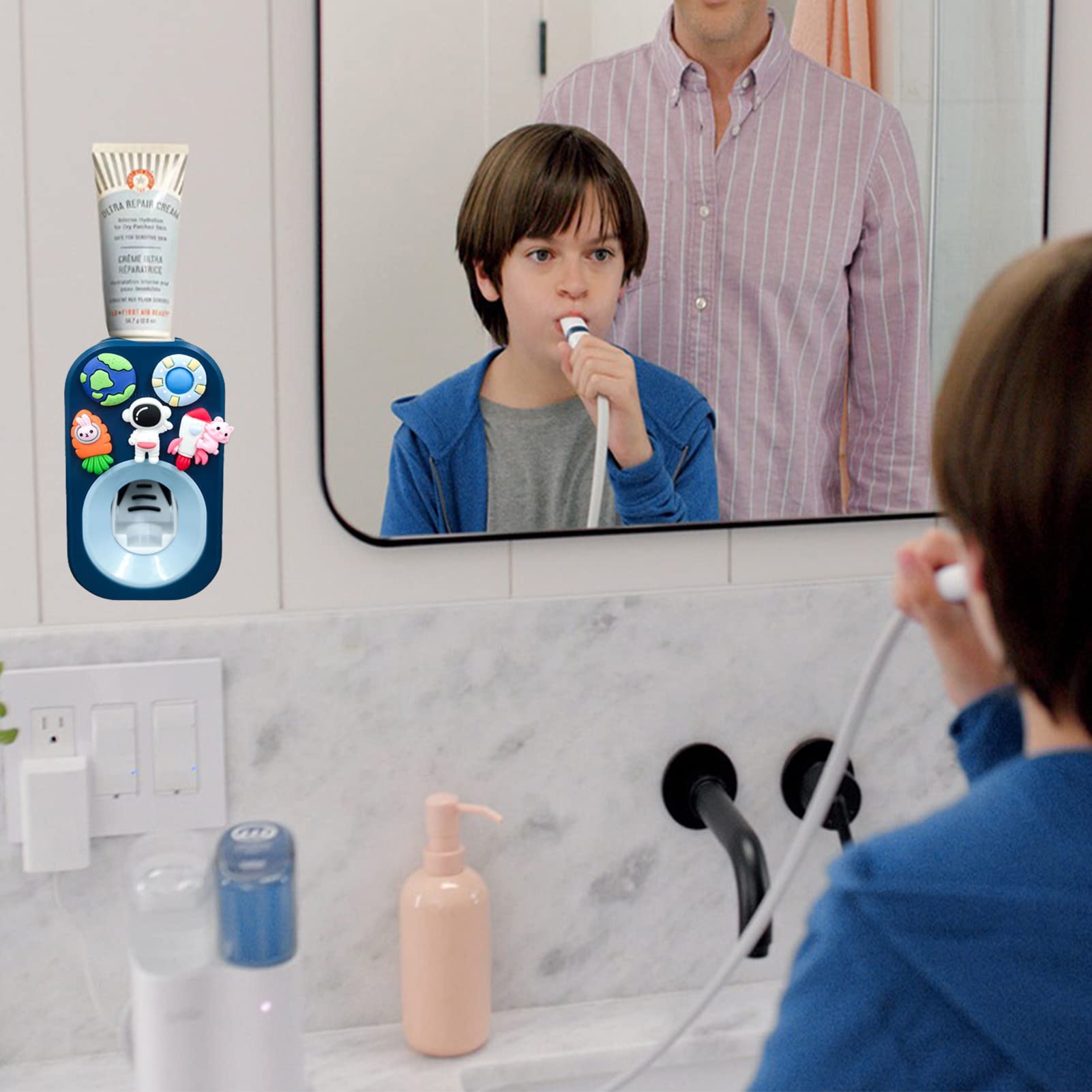 Automatic Kid Toothpaste Dispenser for Shower Toothpaste Squeezer for Kids & Family  is Wall Mounted Bathroom Decor by Mr. Thumbs (1pc Astronaut #2)