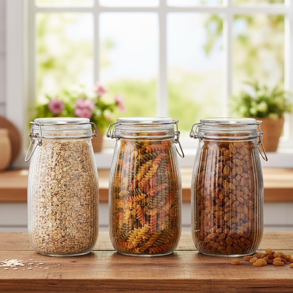 Ginoya Brothers  Kitchen Glass Jar (3, 2000 Ml. Ballon Jar)