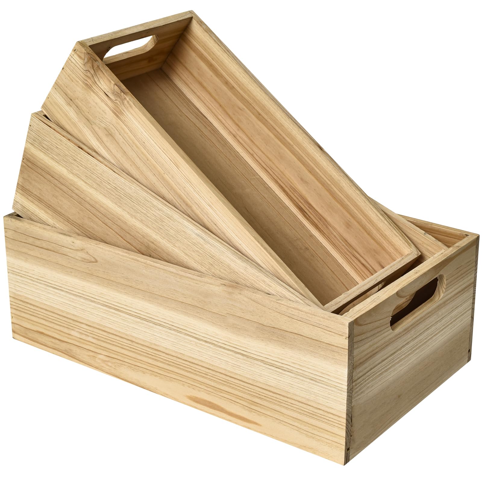 MACVAD Set of 3 Wooden Boxes for Storage - Small Wooden Crates for Display and Organizing, Farmhouse Style Wooden Storage Boxes 