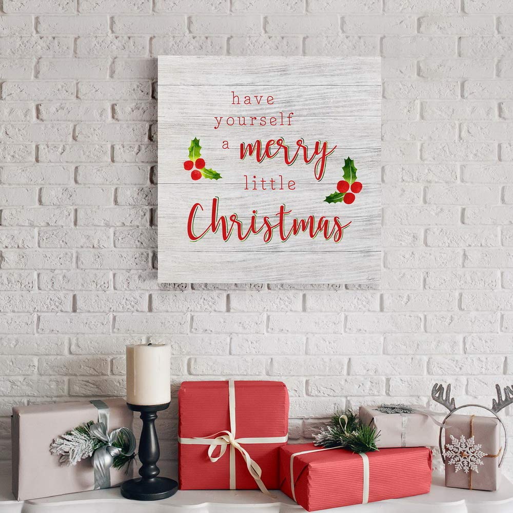 Renditions Gallery Have Yourself A Merry Little Christmas Wall Art, Cute Winter Artwork, Red & Green Holly, Premium Gallery Wrap