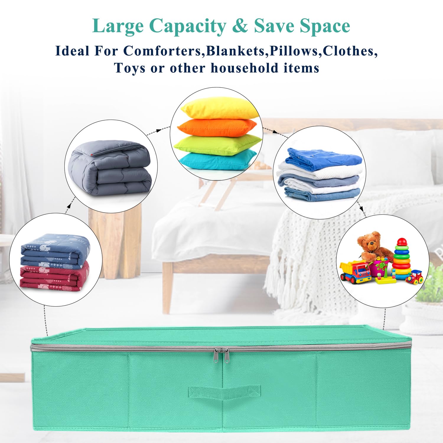 punemi 2-Pack Under Bed Storage Containers, 6.7 Inches Tall Underbed Clothes Storage Organizer Bin with Sturdy Sidewalls/Bottom,