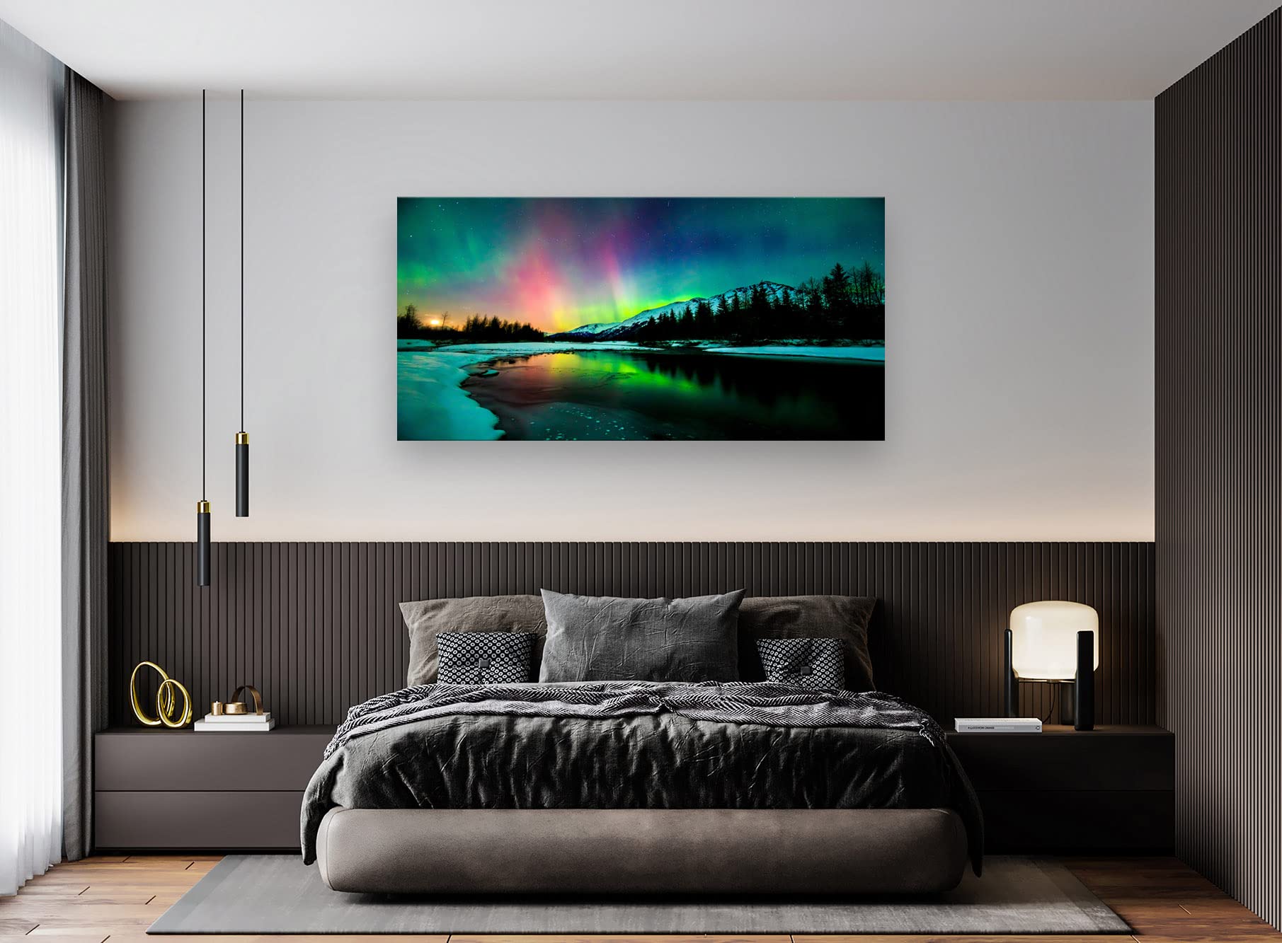 S01962 Wall Art Aurora Scenery Painting on Canvas Stretched and Framed Canvas Paintings Ready to Hang for Home Decorations Wall Decor