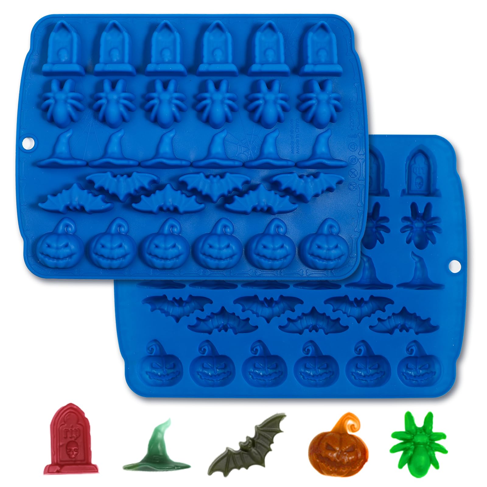 Kamehame Halloween Candy Molds, 2 Pcs 30 Cavity Halloween Chocolate Gummy Silicone Mold, Blue
