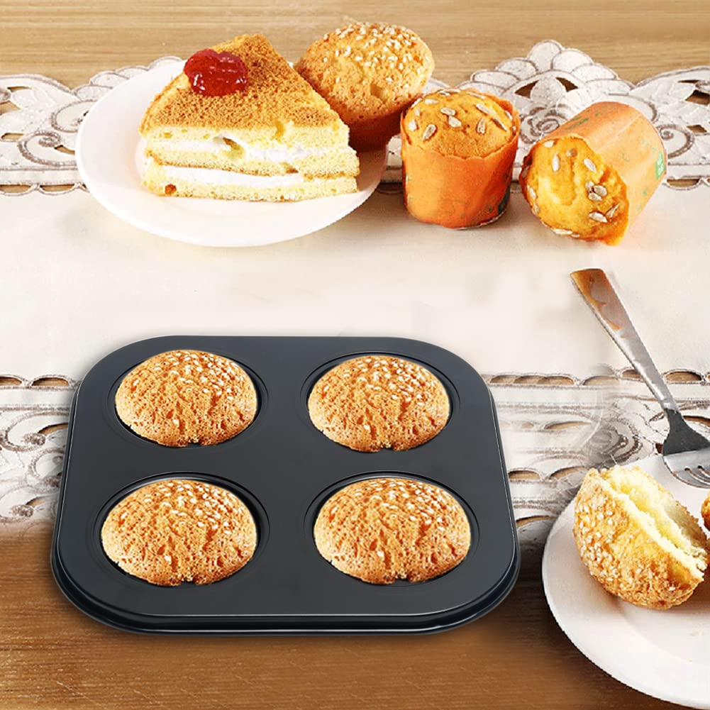 4 Cup Muffin Pan Mold - Non-Stick Cupcake Baking Tray/Tin - Carbon Steel Cake Mould For Home, Cafe Bar And Restaurant (Black)