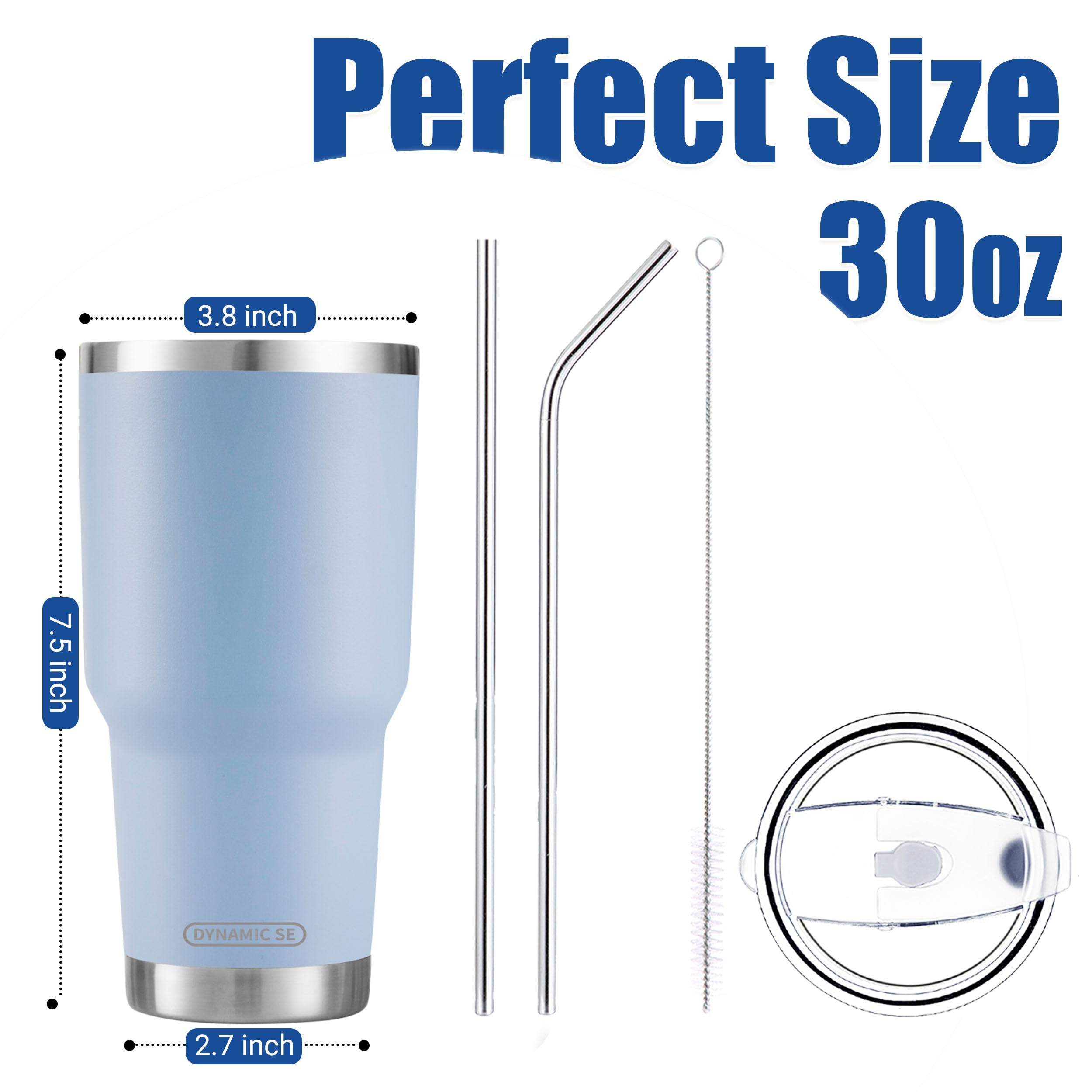 Ds 30Oz Blue Tumbler Stainless Steel Double Wall Vacuum Insulated Mug With Straw And Lid, Cleaning Brush For Cold And Hot Bevera