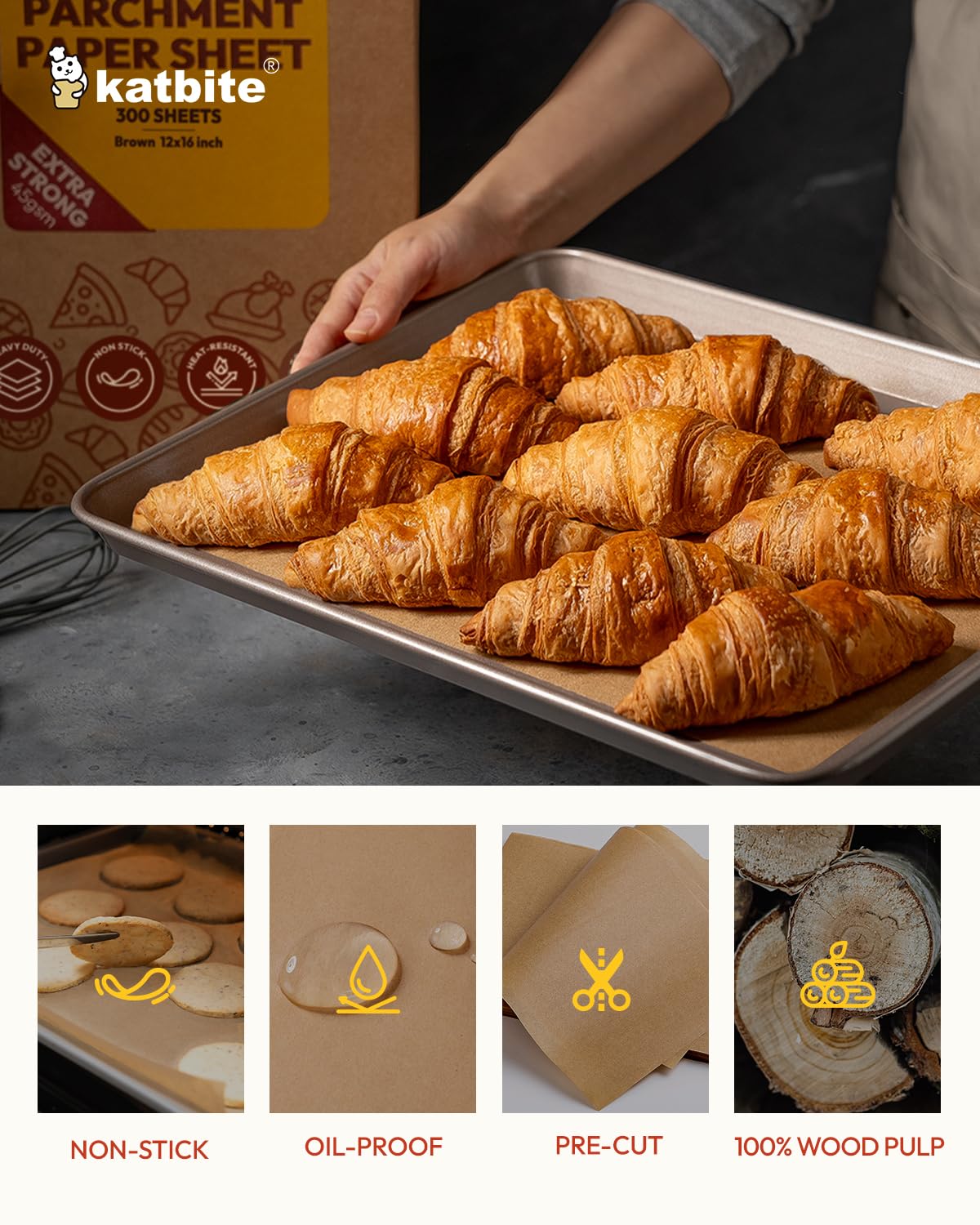 Katbite 300 Sheets 12X16 In Parchment Paper, Heavy Duty Baking Paper, Unbleached Non-Stick Sheets For Air Fryer, Grilling, Steam