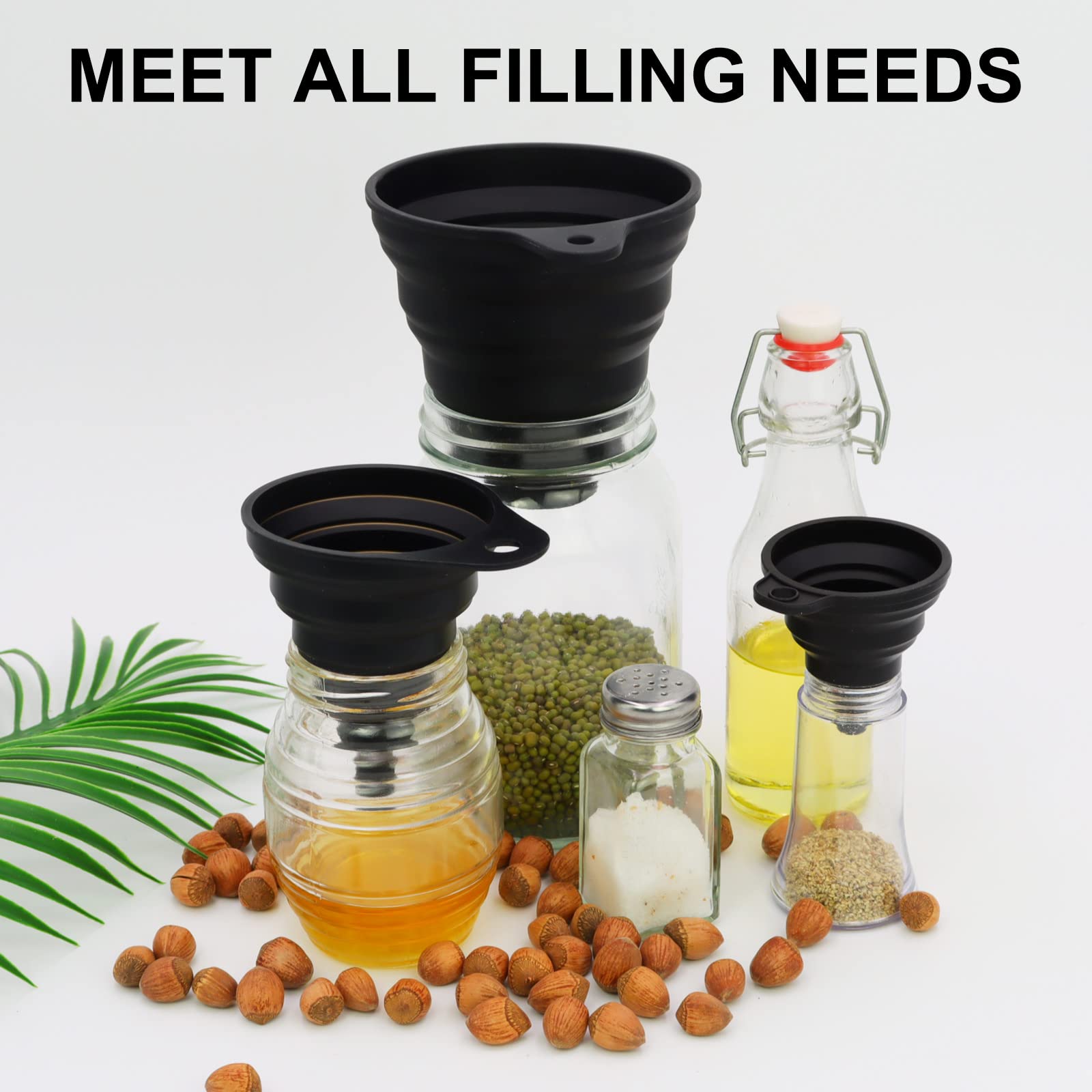 3 Sizes Of Kitchen Funnel Set, Food Grade Funnels For Filling Bottles, Premium Silicone Collapsible Funnel For Transferring Liqu