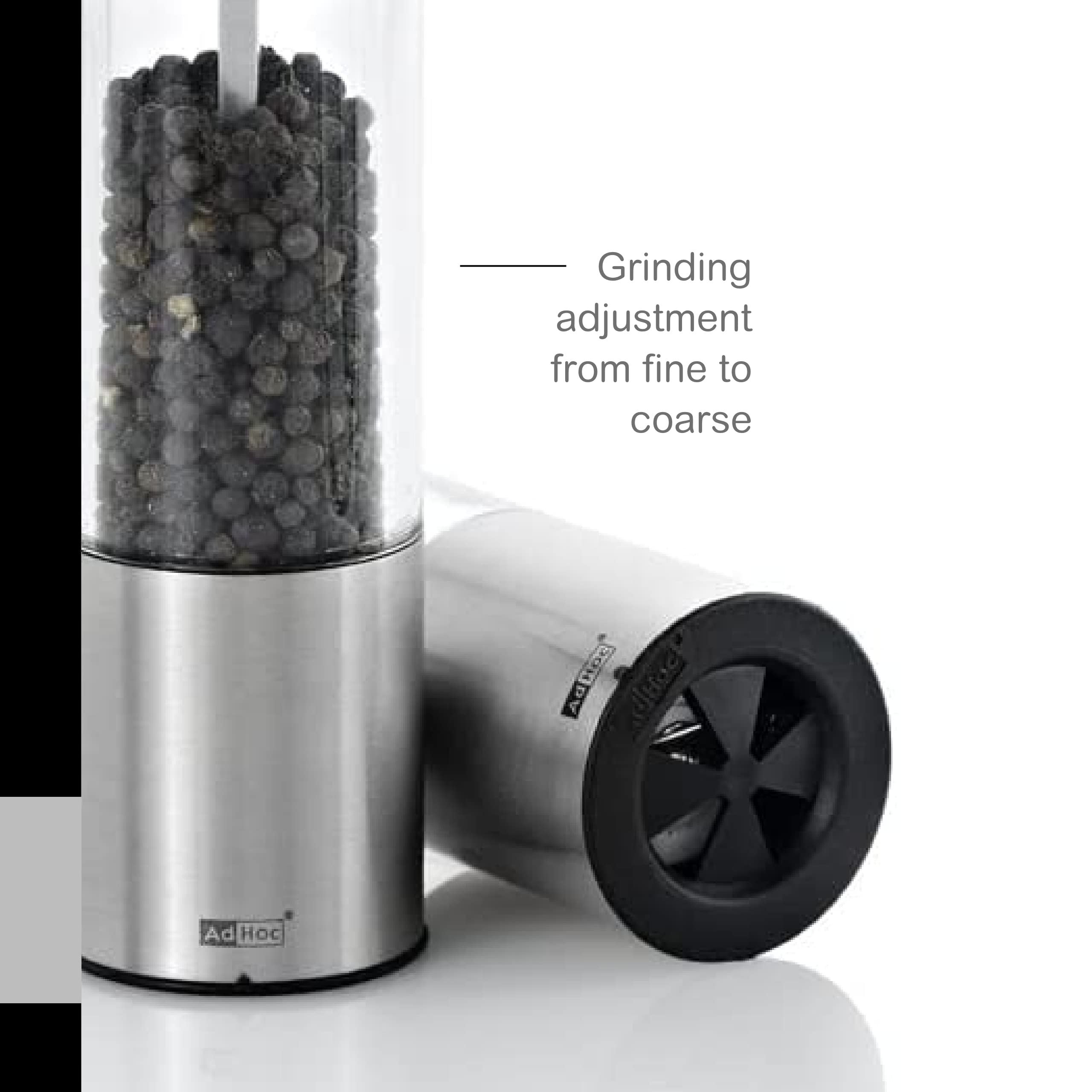 Adhoc Classic Medium Pepper Or Salt Mill - Acrylic Salt & Pepper Grinders With Grinder Closing Mechanism - Refillable Spice Tool