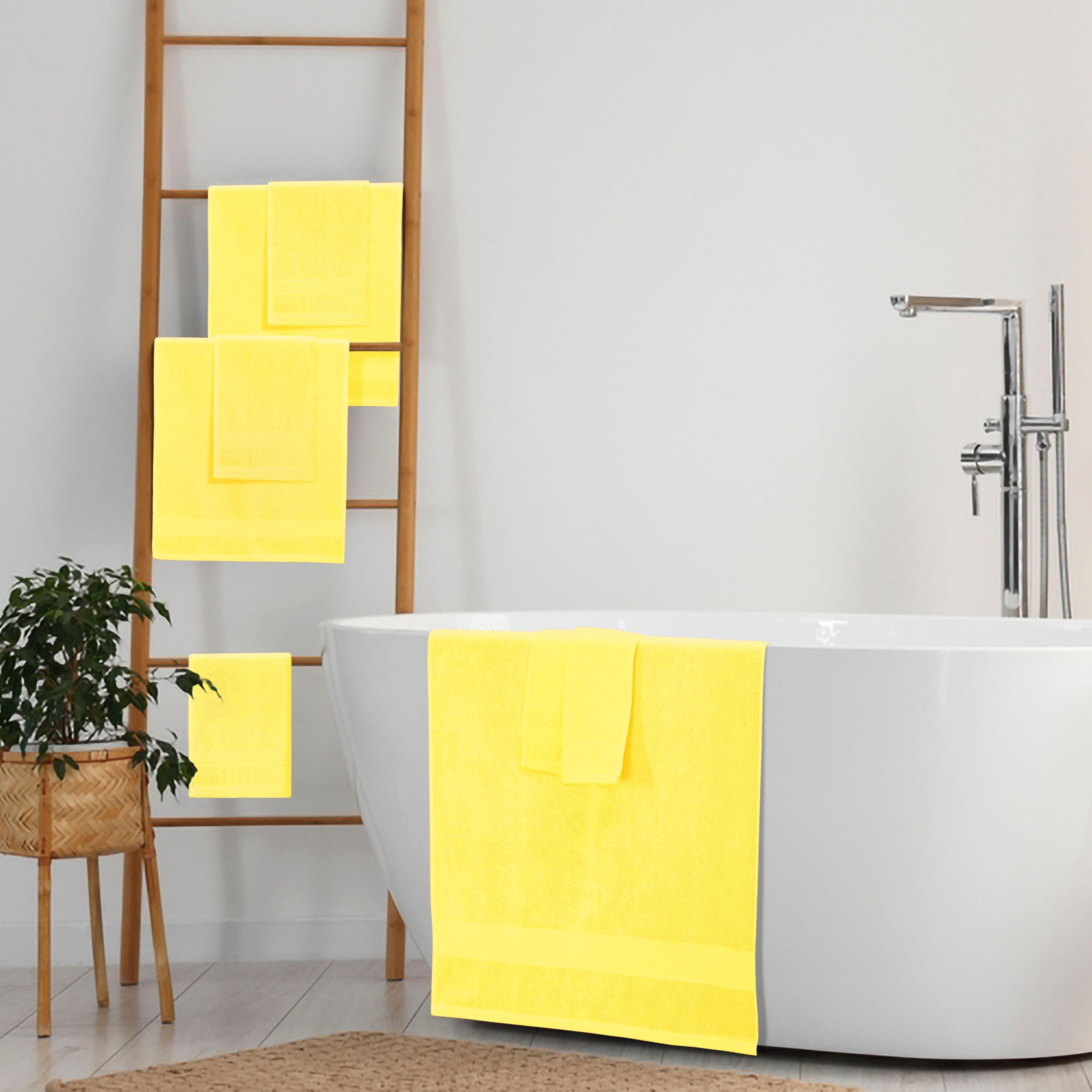 Belizzi Home 8 Piece Towel Set 100% Ring Spun Cotton  2 Bath Towels 27x54  2 Hand Towels 16x28 and 4 Washcloths 13x13 - Ultra Soft Highly Absorbent Machine Washable Hotel Spa Quality - Lime Yellow