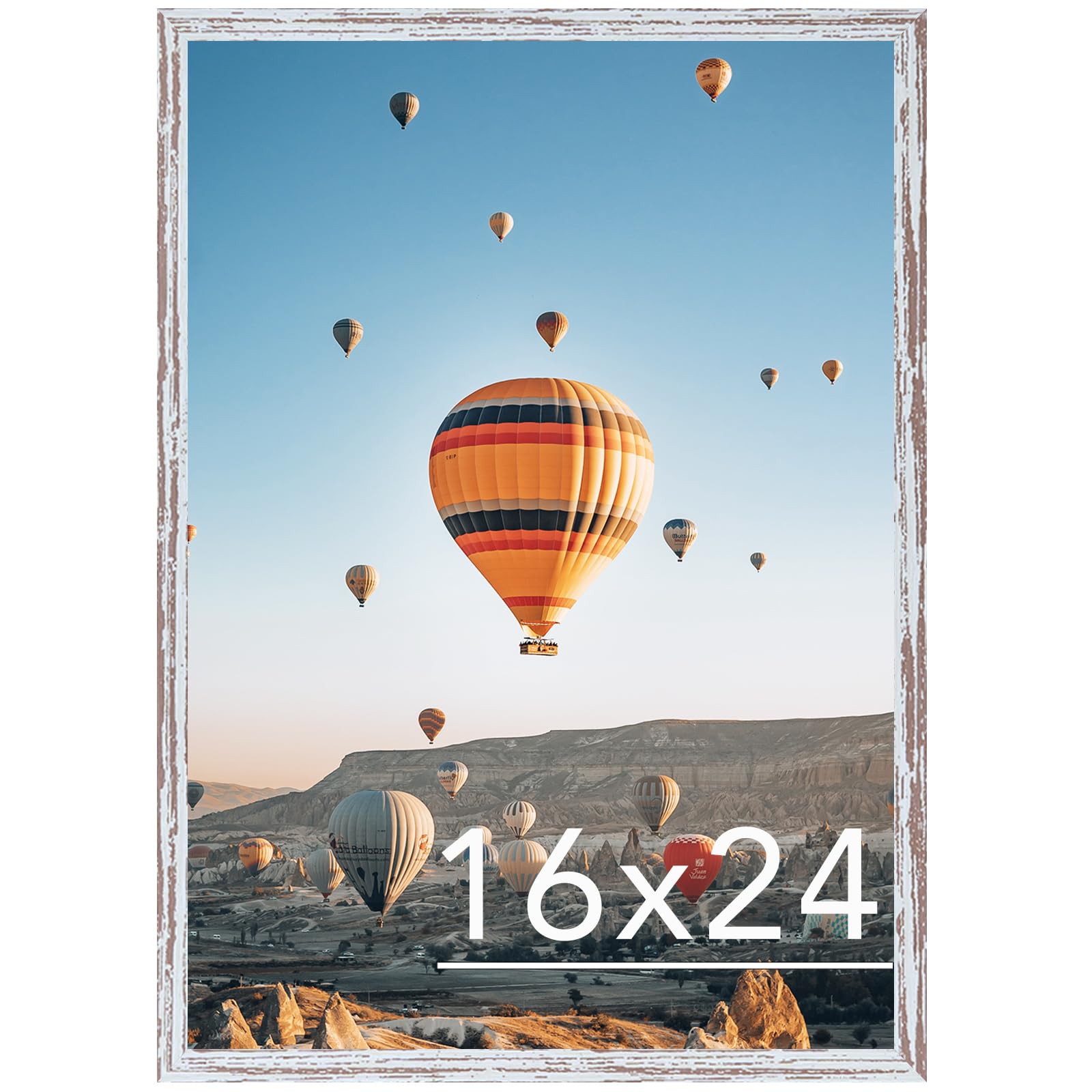 JCJMY 16x24 Picture Frame Rustic White for Poster Photo Picture and 40x60 cm Canvas, Horizontal and Vertical Formats for Wall Ha