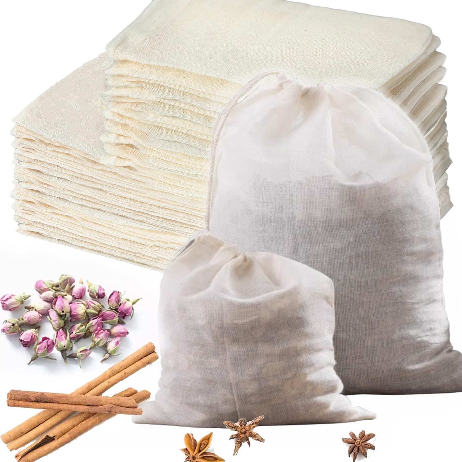 30 Pcs Natural Cotton Spice Bags For Cooking, 4X3,6X4 Inch Unbleached Reusable Tea Bags, Muslin Drawstring Cheese Cloth For Stra