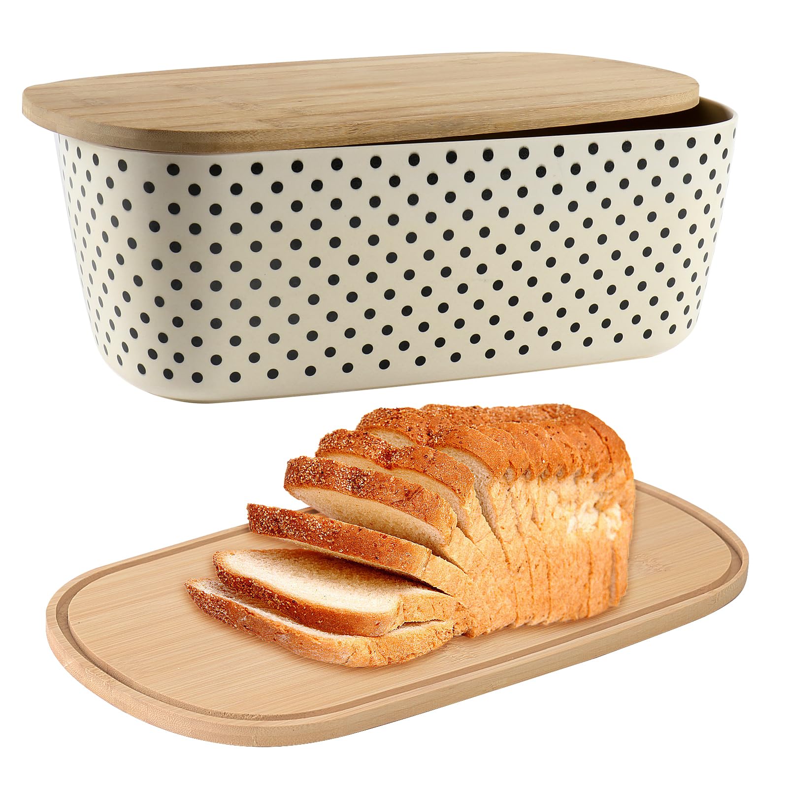 Nomotruc Bread Box With Cutting Board Lid Made With Bamboo Fiber, Bread Box For Kitchen Countertop Bread Container Holder Keeper