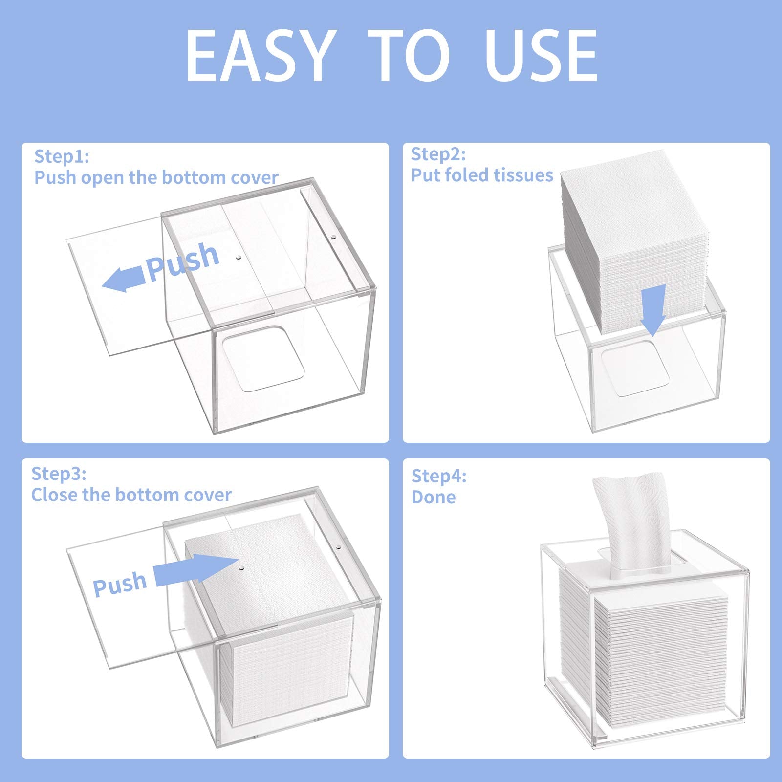 Hiimiei Acrylic Tissue Box Cover 5.4X5.4X5.4 ' ' Clear Tissue Holder Napkin Dispenser For Home Office Restaurant-Clear