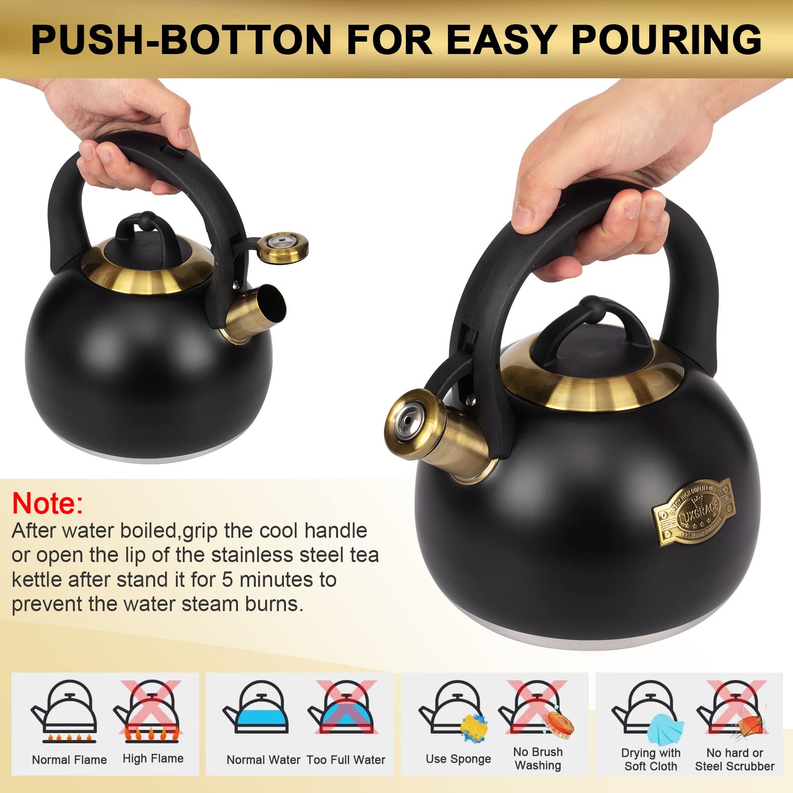 Tea Kettle For Stovetop, Food Grade Stainless Steel Water Kettle, Tea Pot For Home & Kitchen, 3.1 Quart