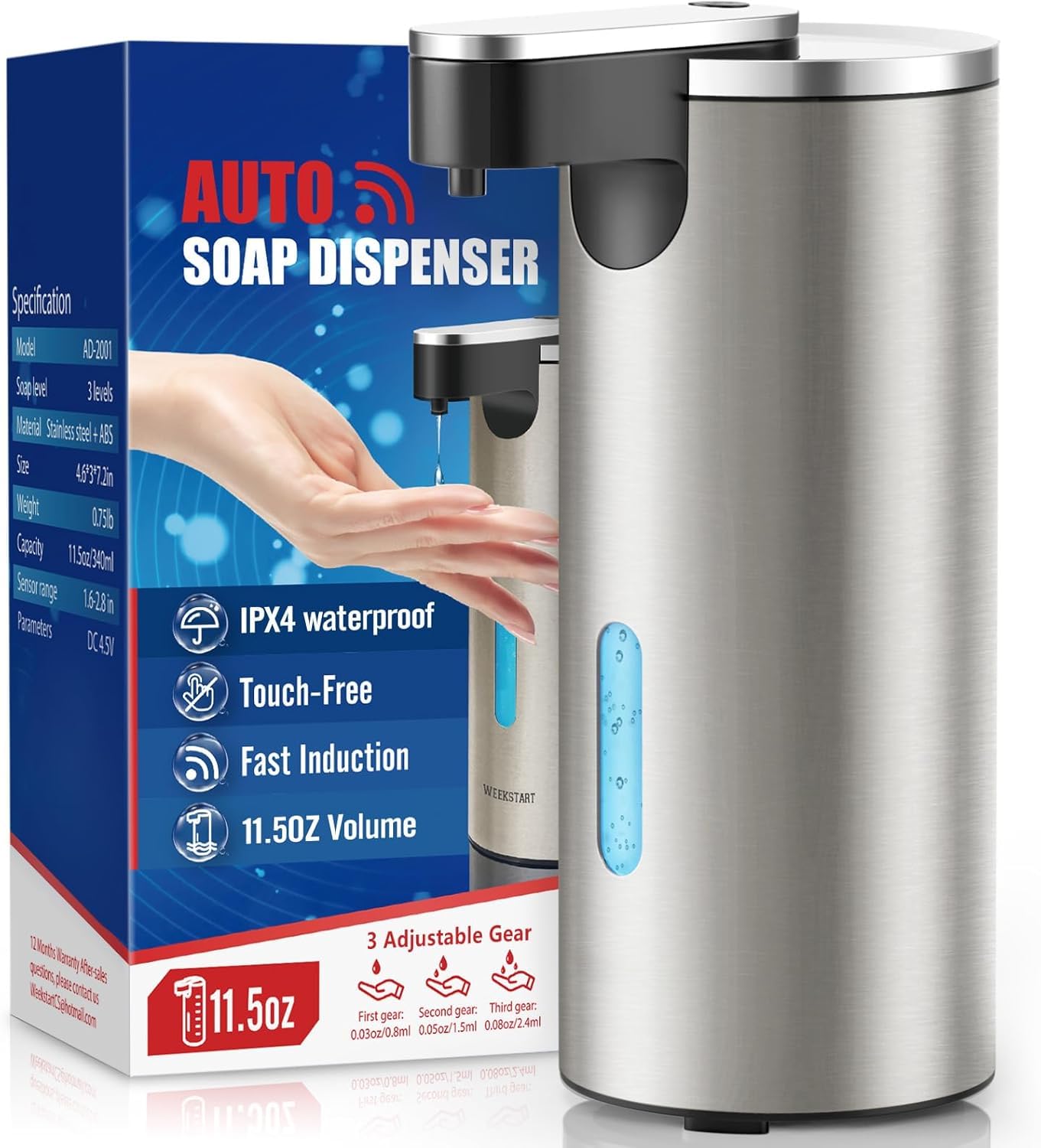 Automatic Soap Dispenser Touchless, 11.5Oz Waterproof Hand Soap And Liquid Dish Soap Dispenser With Ultra-Sensitive Infrared Sen