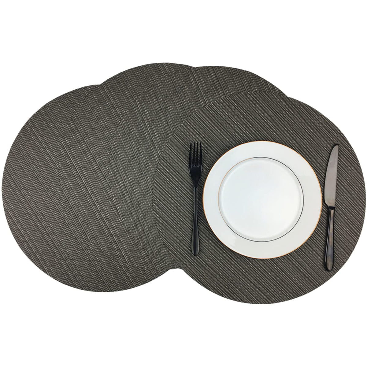 Wazaigur Round Placemats Set Of 4 Woven Vinyl Easy To Clean Heat Resistant Kitchen Table Mats 15 Inch(Grey 4)