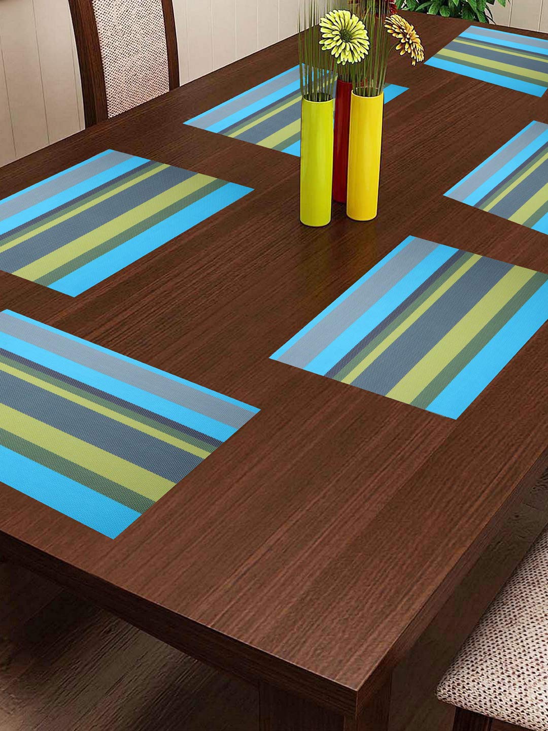 Lushomes Blue & Grey Waterproof Pvc Table Mats In Reusable Pvc Bag (33 X 45 Cms, Pack Of 6)