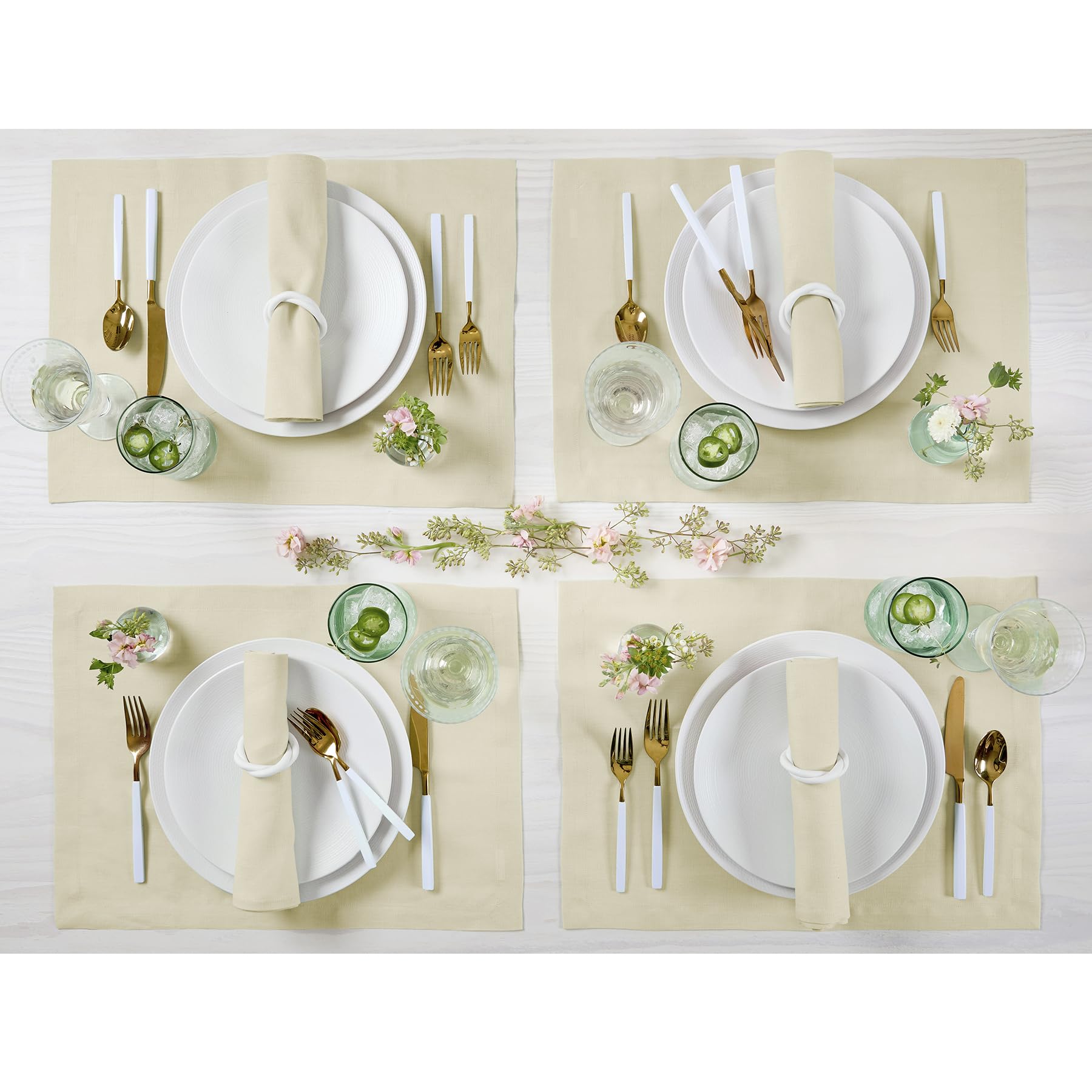 Solino Home Linen Placemats 19'' L X 14'' W Inch - 100% Pure Linen Birch Cloth Placemats Set Of 4 - Fete, Washable Fabric Place