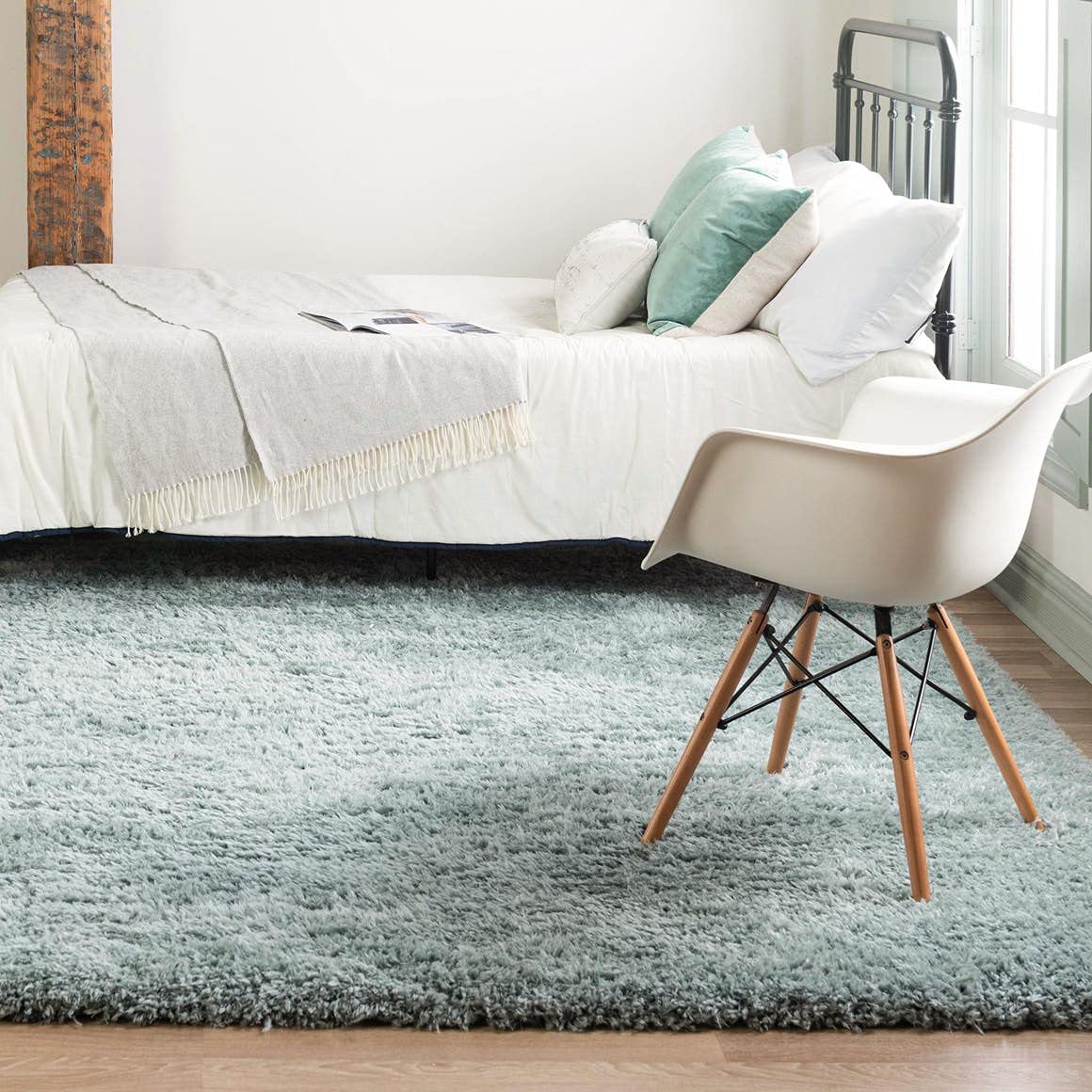 Rugs.com Infinity Collection Solid Shag Area Rug 8 Ft Square Slate Blue Shag Rug Perfect for Living Rooms, Kitchens, Entryways