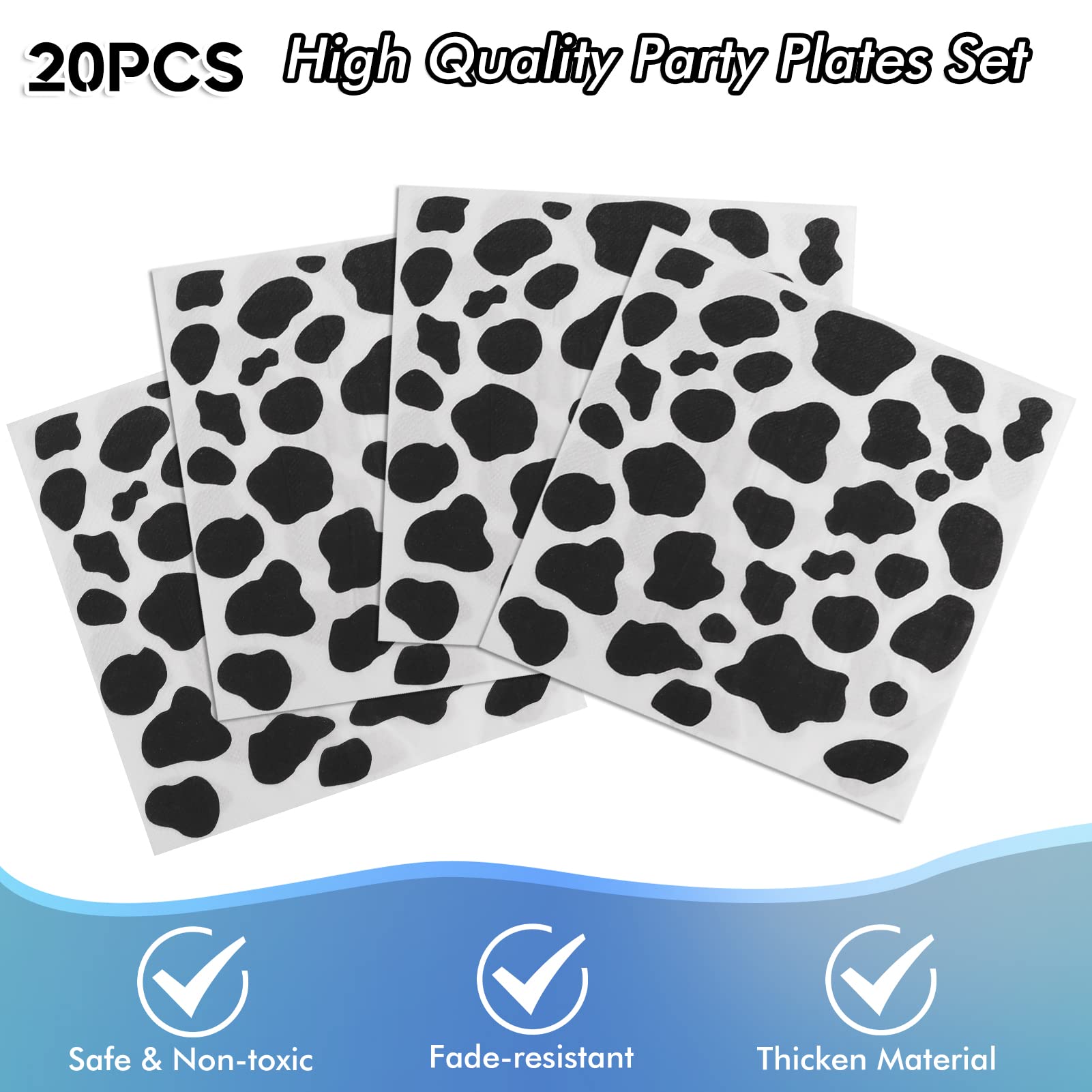Juhap Cow Birthday Party Supplies - Farm Cow Print Birthday Party Tableware Includes 20 Party Plates  20 Napkins and 1 Tablecloth Perfect for Cow Farm Theme Birthday Parties Decorations