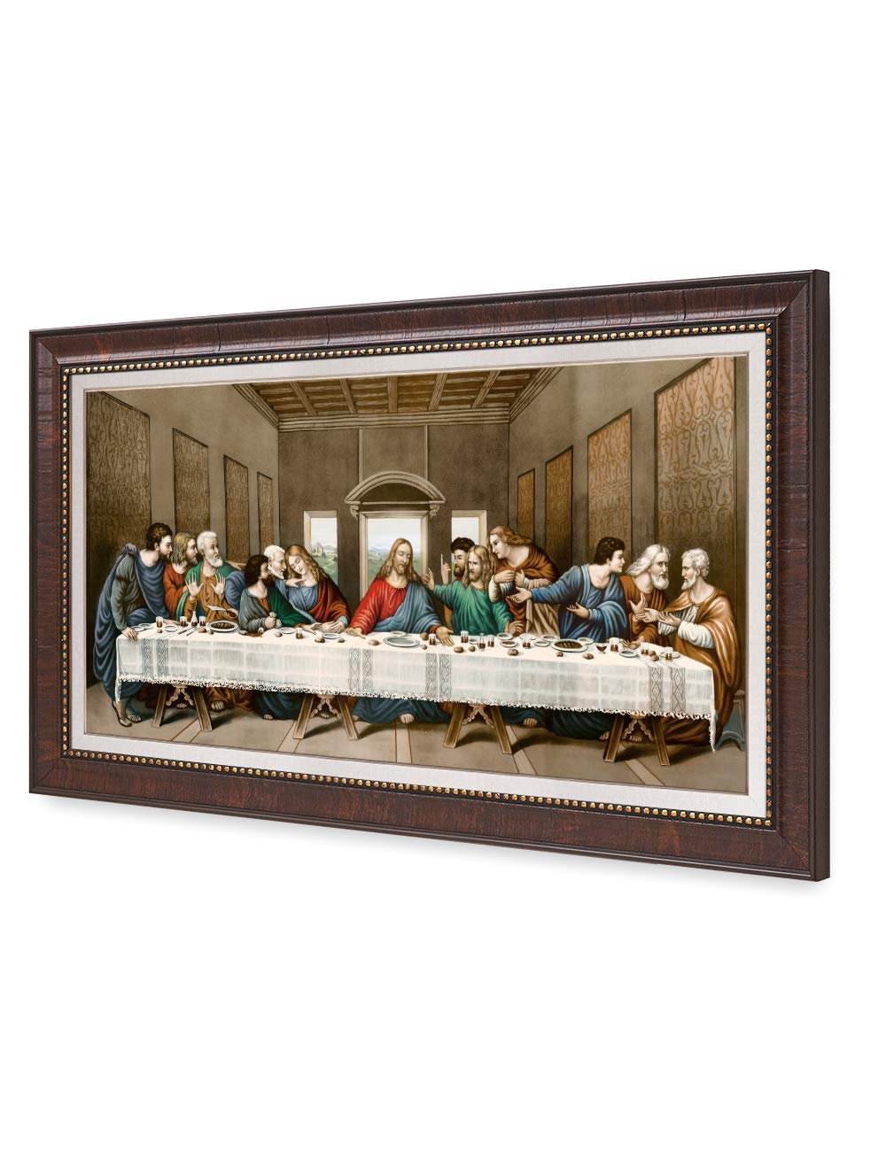 Decorarts The Last Supper By Leonardo Da Vinci. Giclee Prints On Canvas With Matching Retro Style Brown Frame. Total Size W/Fram