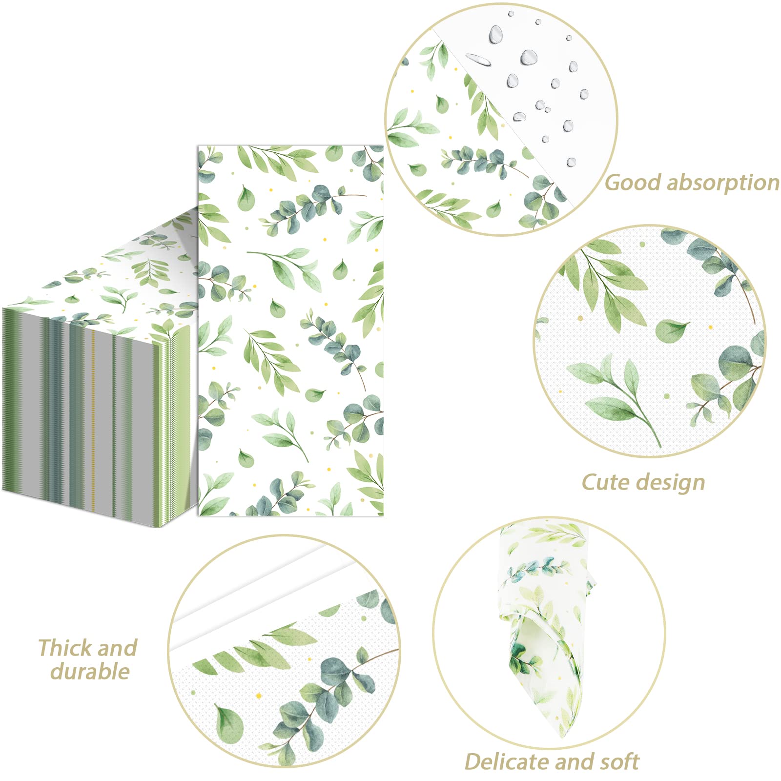 50 Pcs Disposable Greenery Guest Napkins Eucalyptus Paper Napkins Soft Absorbent Guest Paper Towels For Bathroom Kitchen Parties
