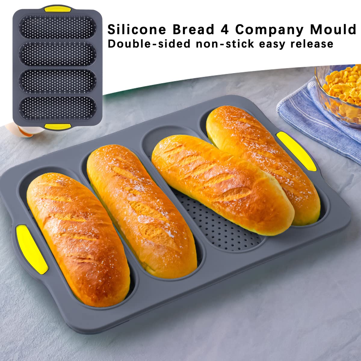 Doerdo Silicone French Baguettes Baking Mould Non-Stick French Bread Baking Mould Silicone Loaf Pan For Home Restaurant