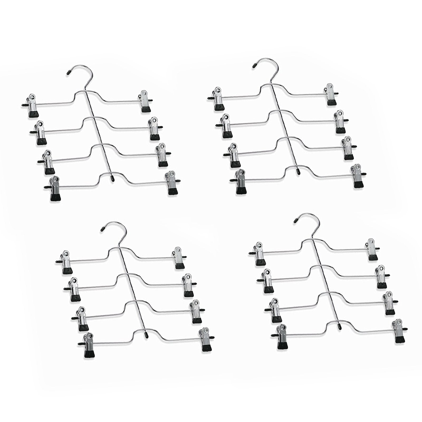 Huji Sturdy 4 Tier Trouser Skirt Pants Hanger Chrome And Black Vinyl (Set Of 4, 4 Tier Trouser Hangers)
