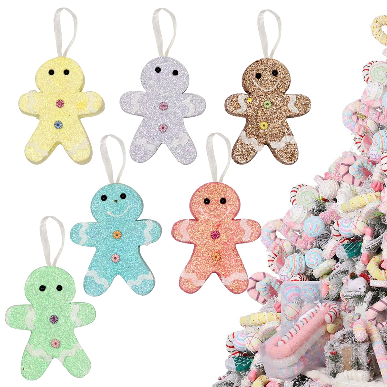 LANGXUN 6pcs Gingerbread Man Candy Land 2025 Xmas Party Suppiles Decoration, Hanging Candy Cane Christmas Tree D  cor, Christmas
