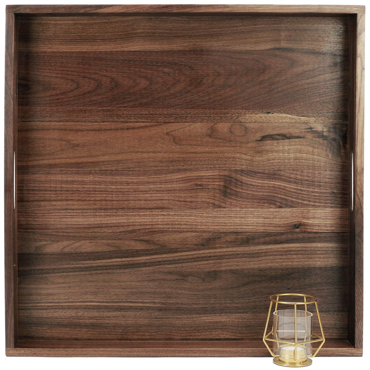 MAGIGO 22 x 22 Inches Large Square Black Walnut Wood Ottoman Tray with Handles, Serve Tea, Coffee or Breakfast in Bed, Classic W