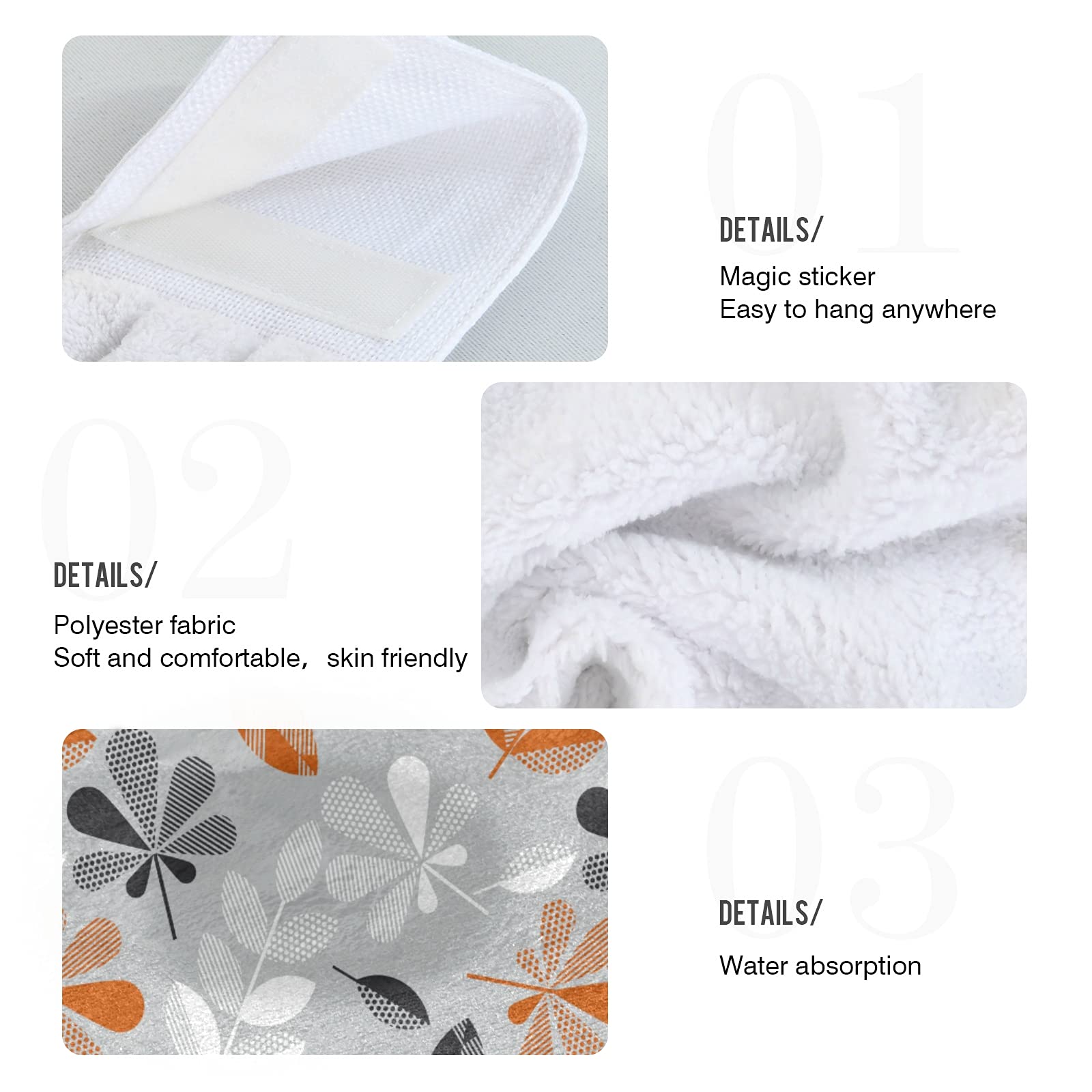 Boccsty Gold Black Gray Leaves Hanging Kitchen Towels 2 Pieces Succulent Pattern Branches Dish Towels Hand Towel Tea Bar Towels for Bathroom Home Decor