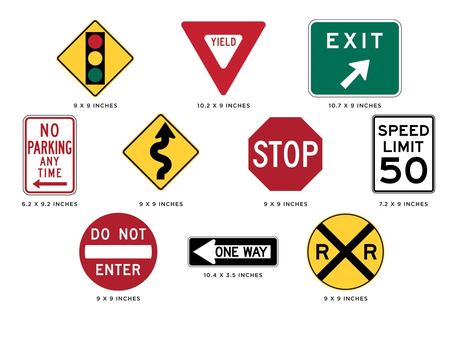 Sunny Decals Street Signs Wall Decals - Set Of 10 Removable Fabric Wall Stickers