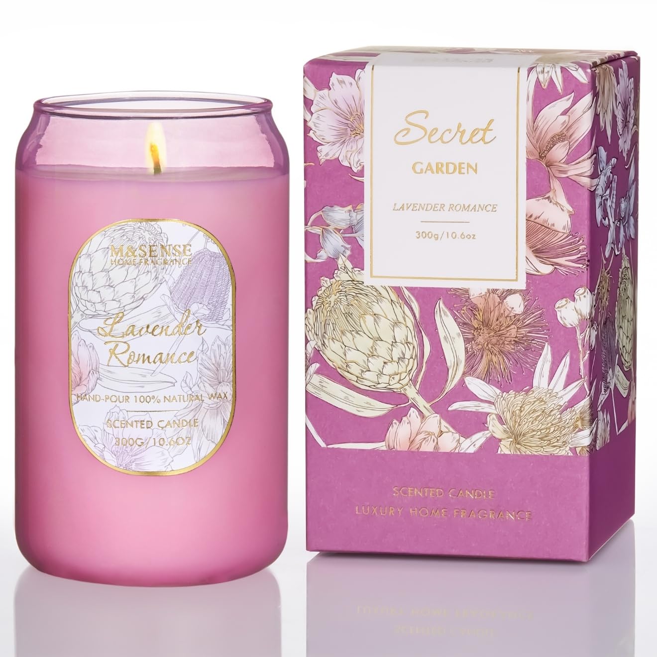 M&SENSE Aromatherapy Purple Soy Scented Candle - Lavender Eucalyptus Scent,10.6 oz, 60-Hour Burn, Calming Stress Relief Candles