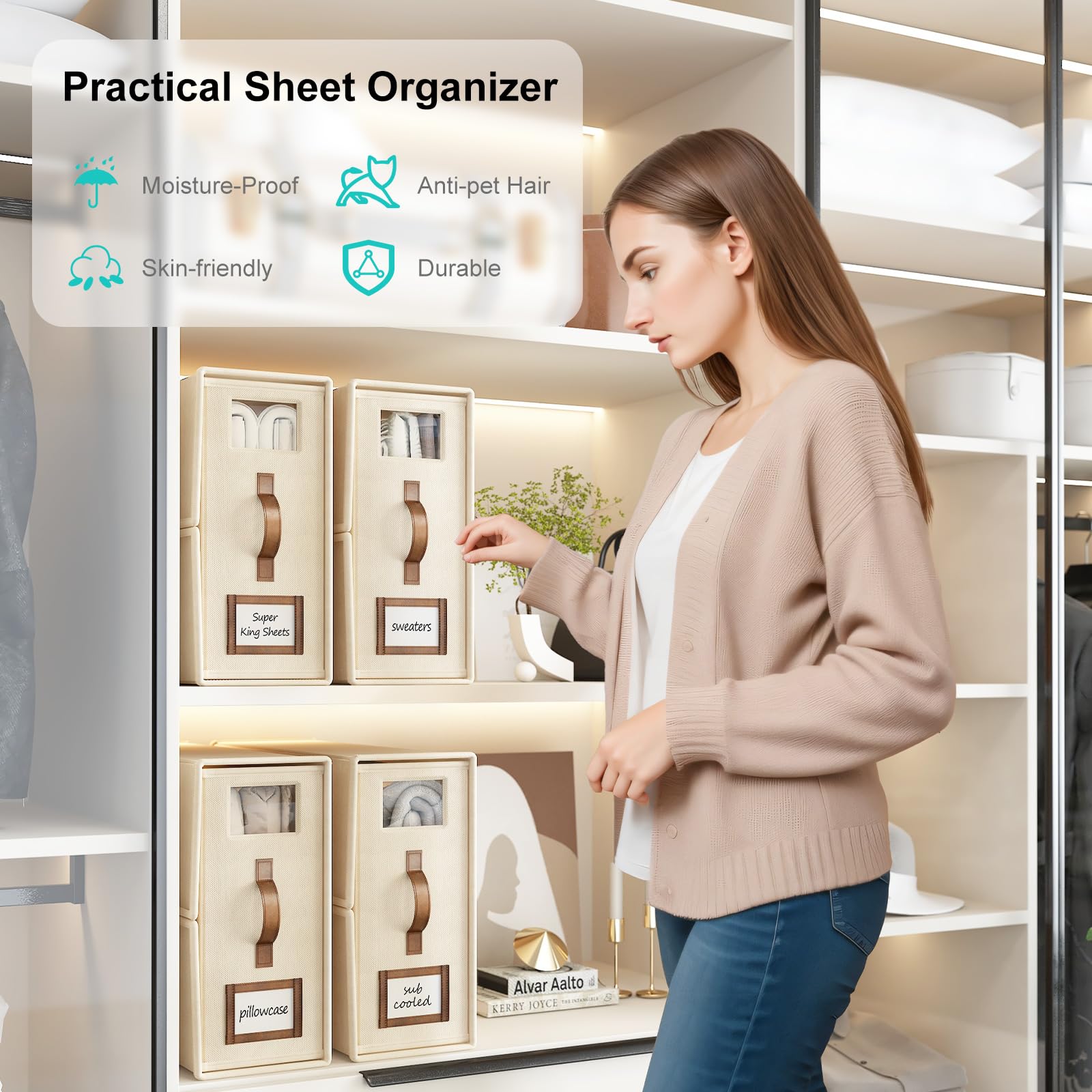 BigPonPon 6 Pack Bed Sheets Organizers and Storage (Cal King Size), Foldable Organizer With Handle for Linen Closet, Bedding Sto